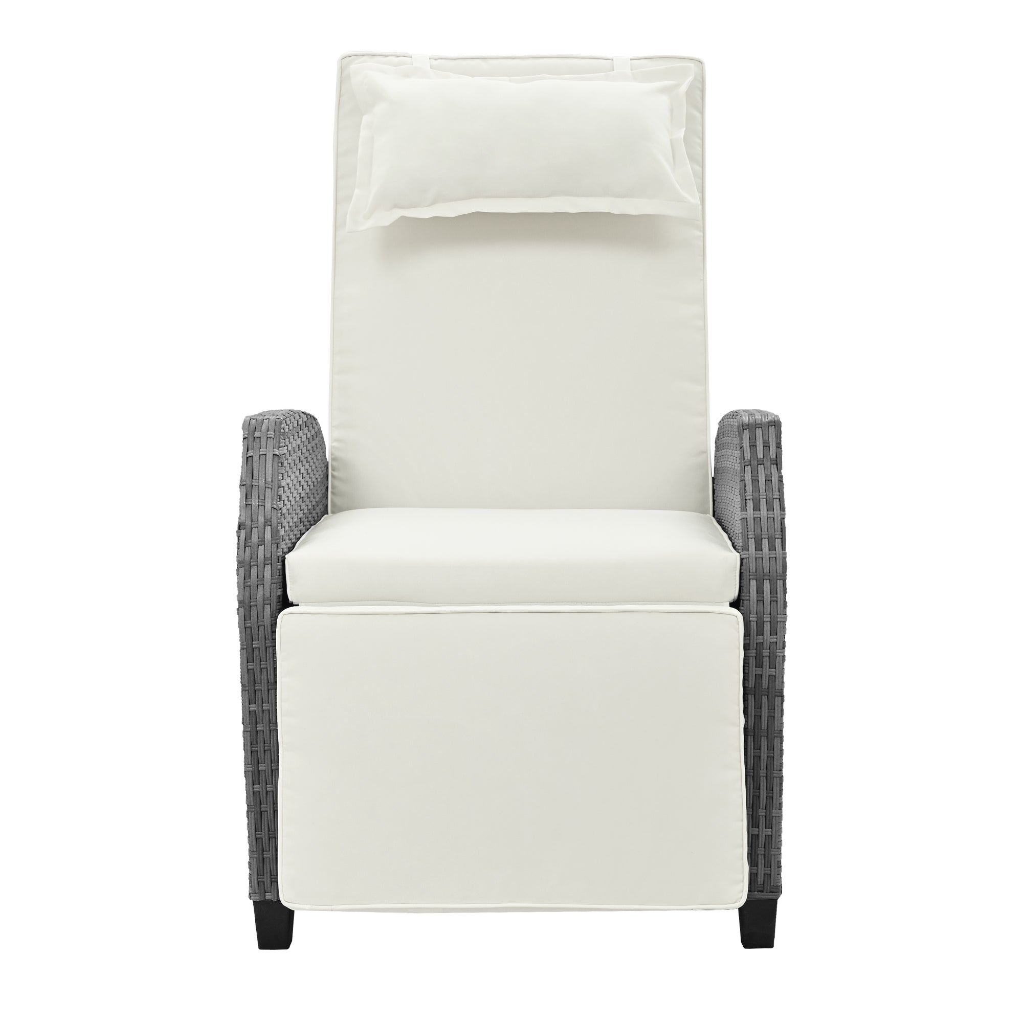 3-Piece Gray Wicker Outdoor Recliner with Blue-Gray Cushions and Coffee Table BOUSCL01BEG