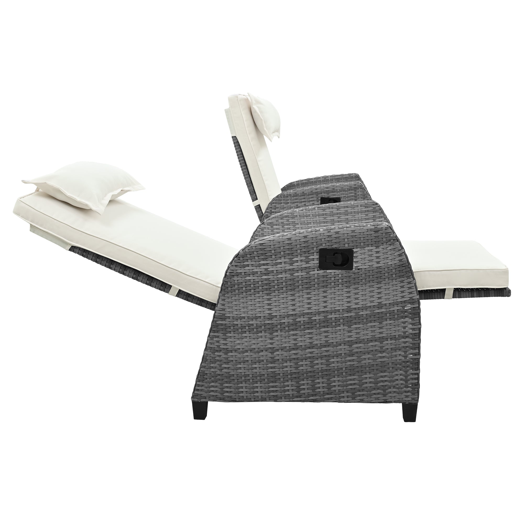 3-Piece Gray Wicker Outdoor Recliner with Blue-Gray Cushions and Coffee Table BOUSCL01BEG