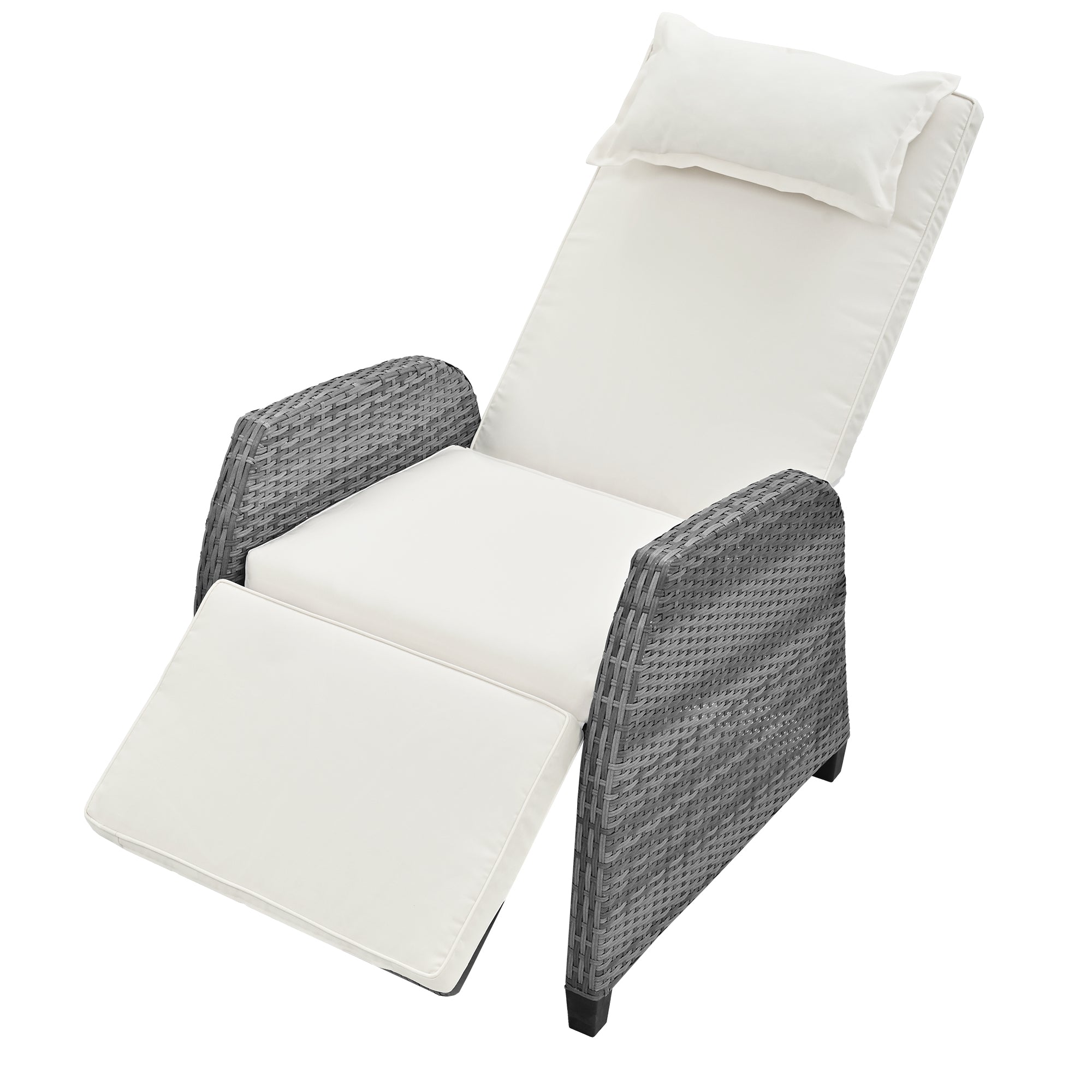 3-Piece Gray Wicker Outdoor Recliner with Blue-Gray Cushions and Coffee Table BOUSCL01BEG