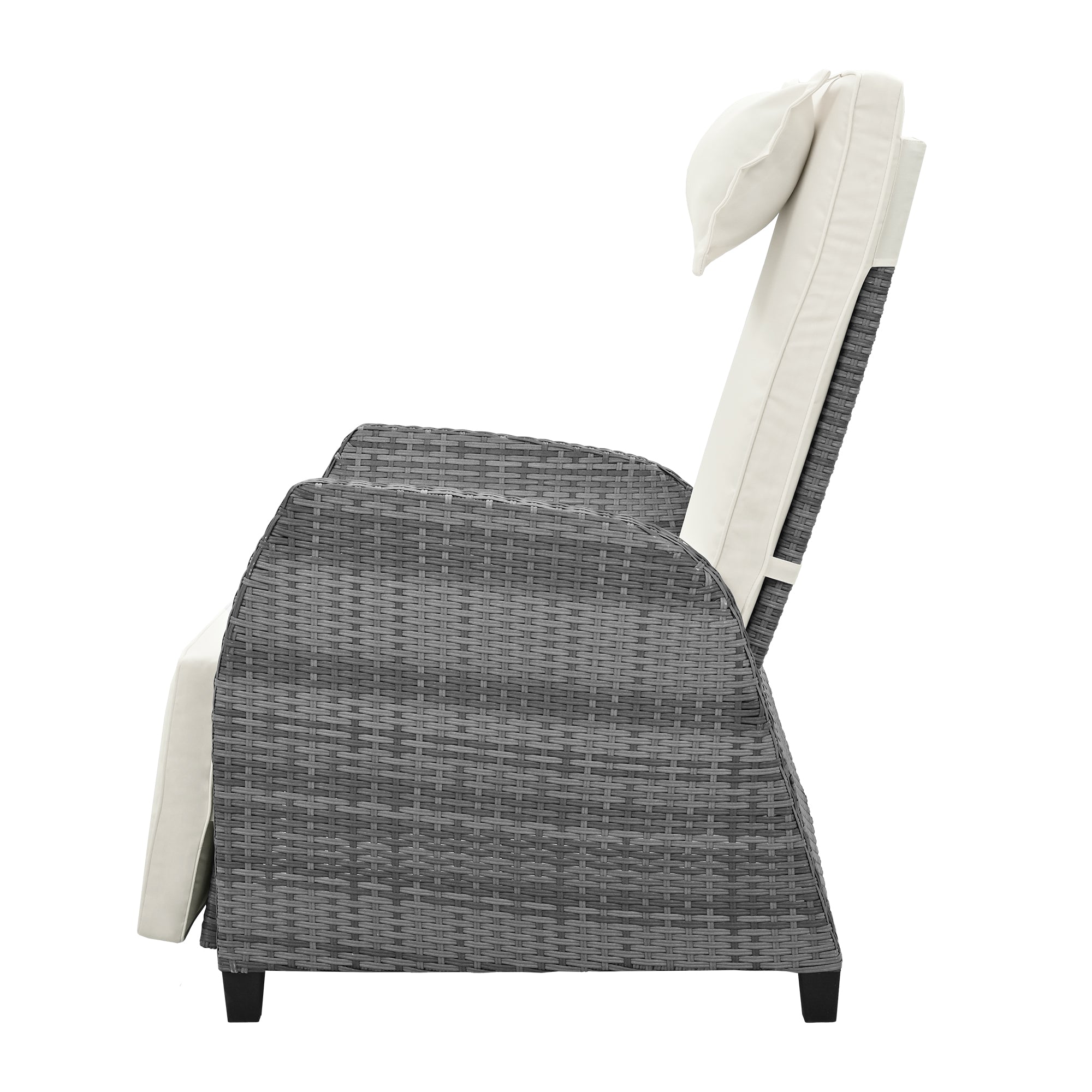 3-Piece Gray Wicker Outdoor Recliner with Blue-Gray Cushions and Coffee Table BOUSCL01BEG
