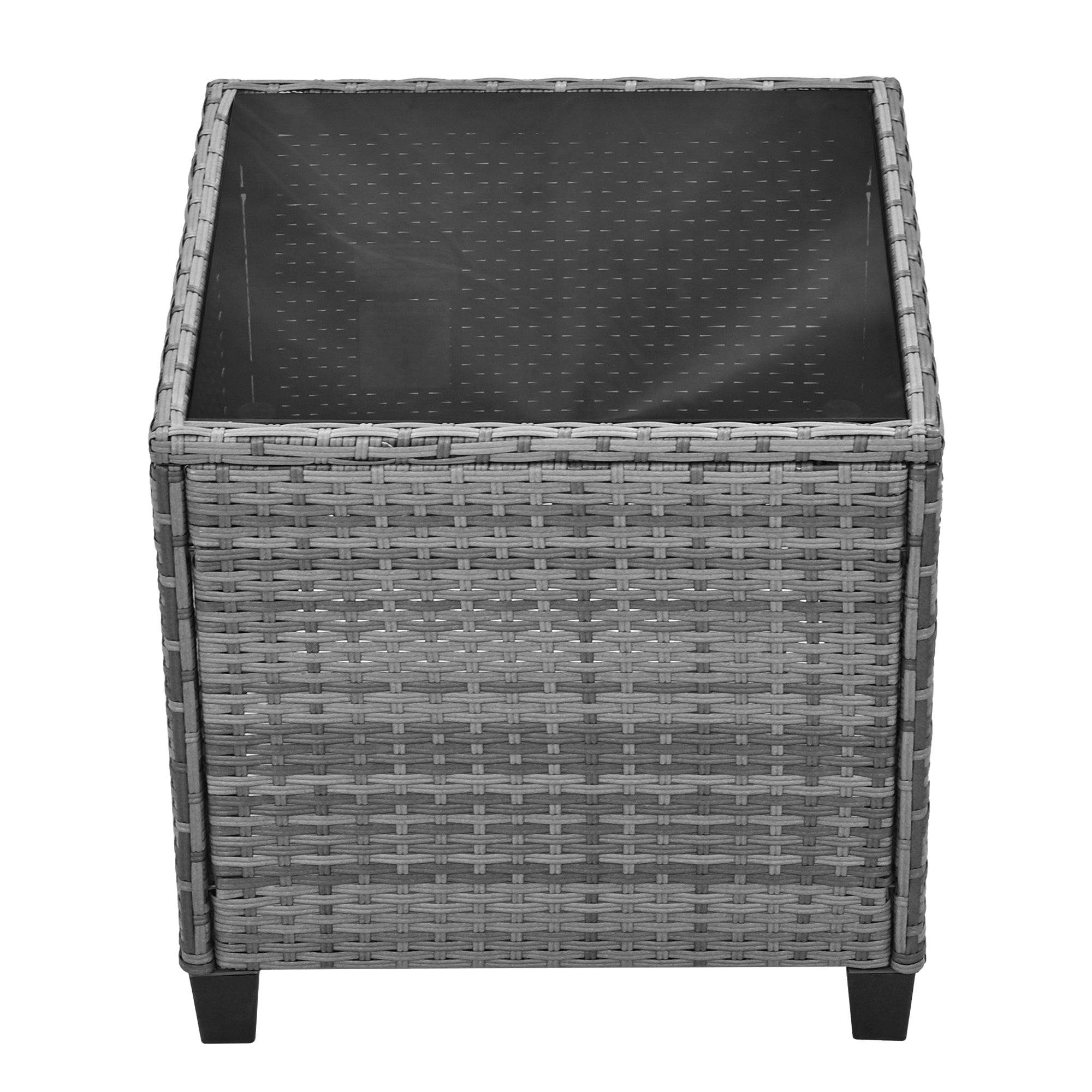 3-Piece Gray Wicker Outdoor Recliner with Blue-Gray Cushions and Coffee Table BOUSCL01BEG