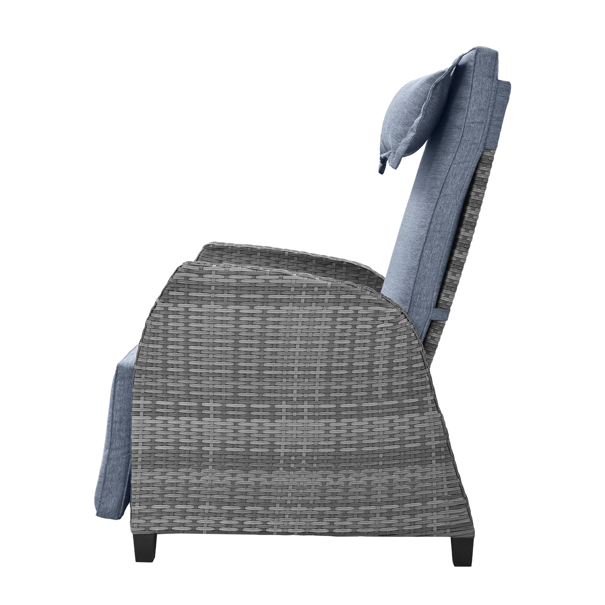 3-Piece Gray Wicker Outdoor Recliner with Blue-Gray Cushions and Coffee Table BOUSCL01BL-GR