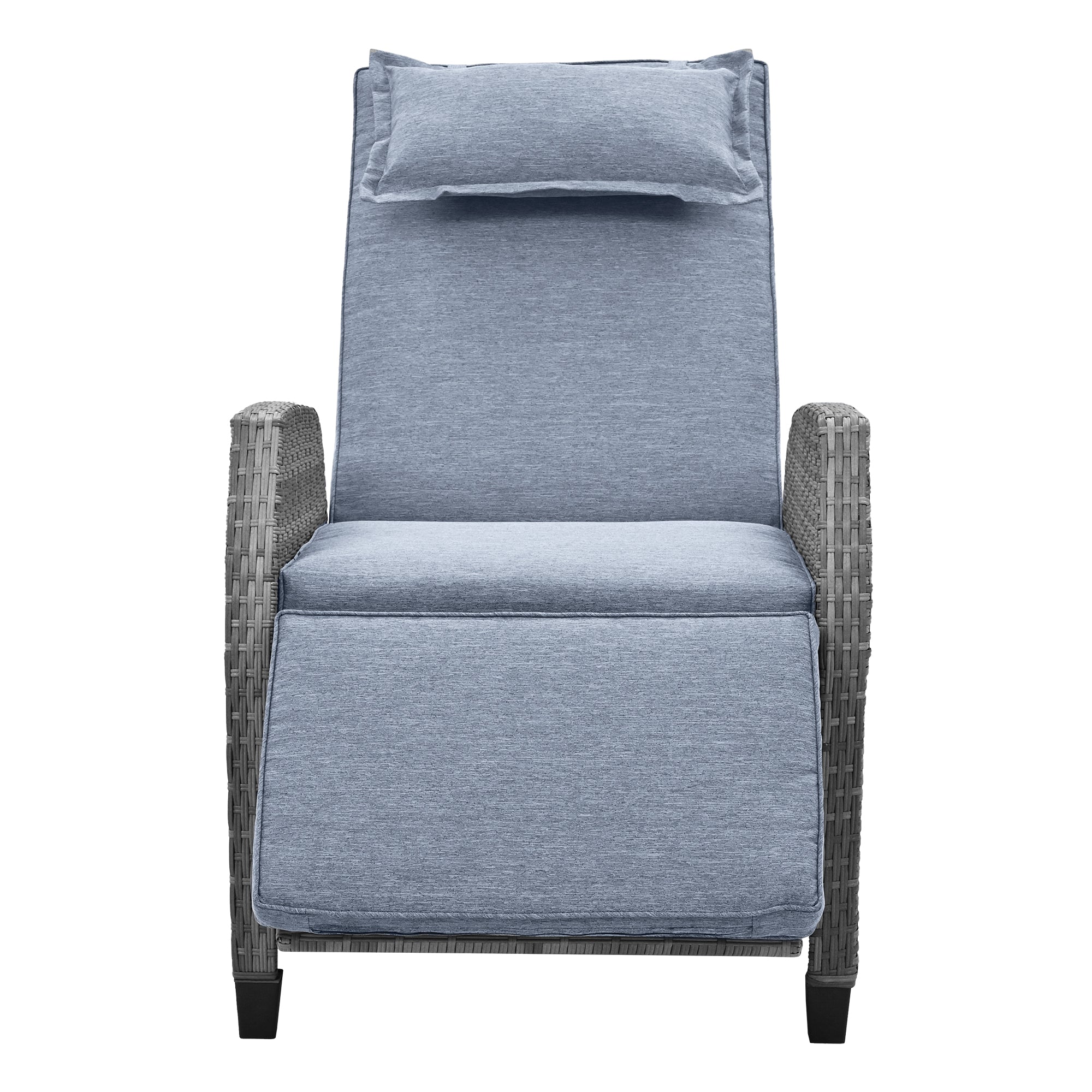 3-Piece Gray Wicker Outdoor Recliner with Blue-Gray Cushions and Coffee Table BOUSCL01BL-GR