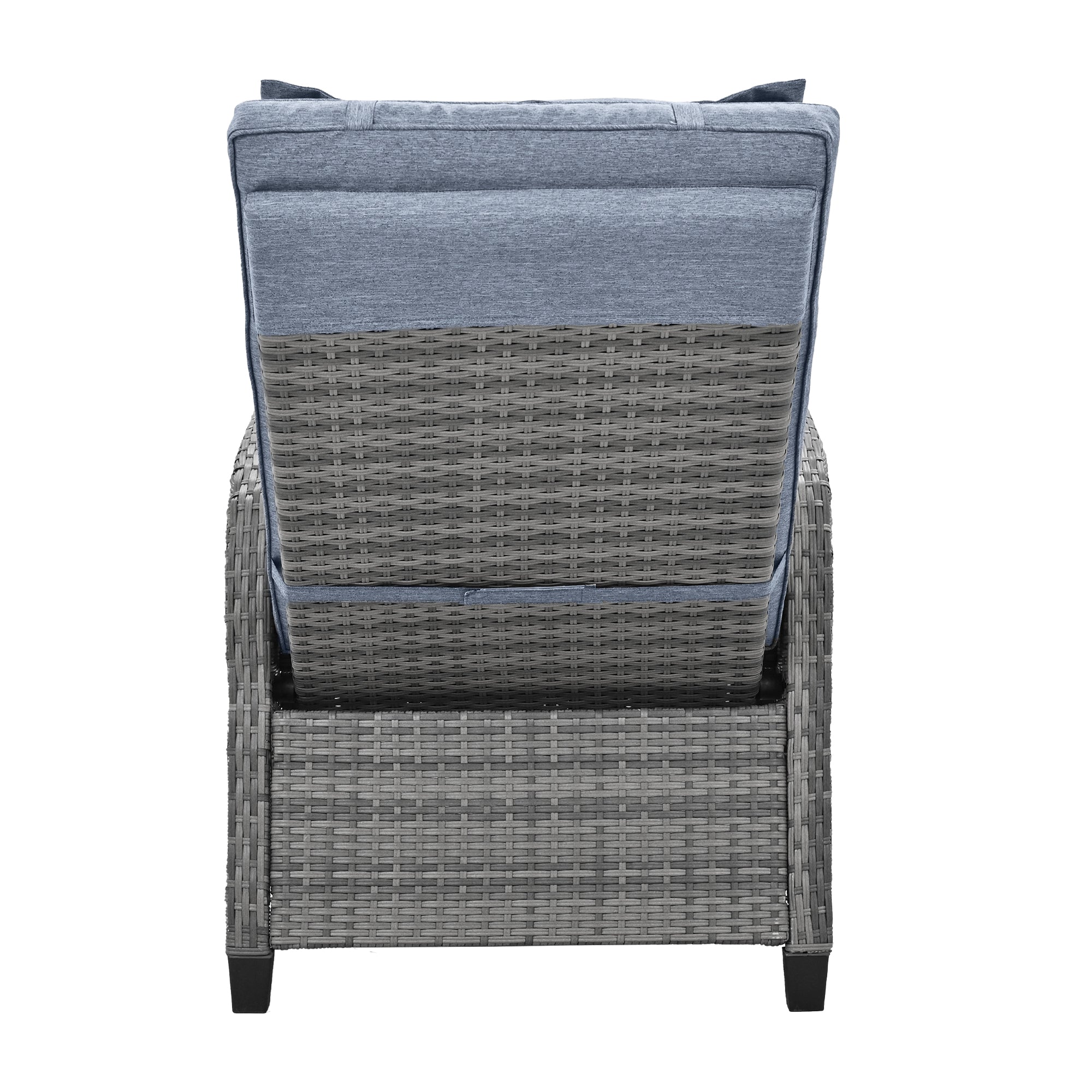 3-Piece Gray Wicker Outdoor Recliner with Blue-Gray Cushions and Coffee Table BOUSCL01BL-GR