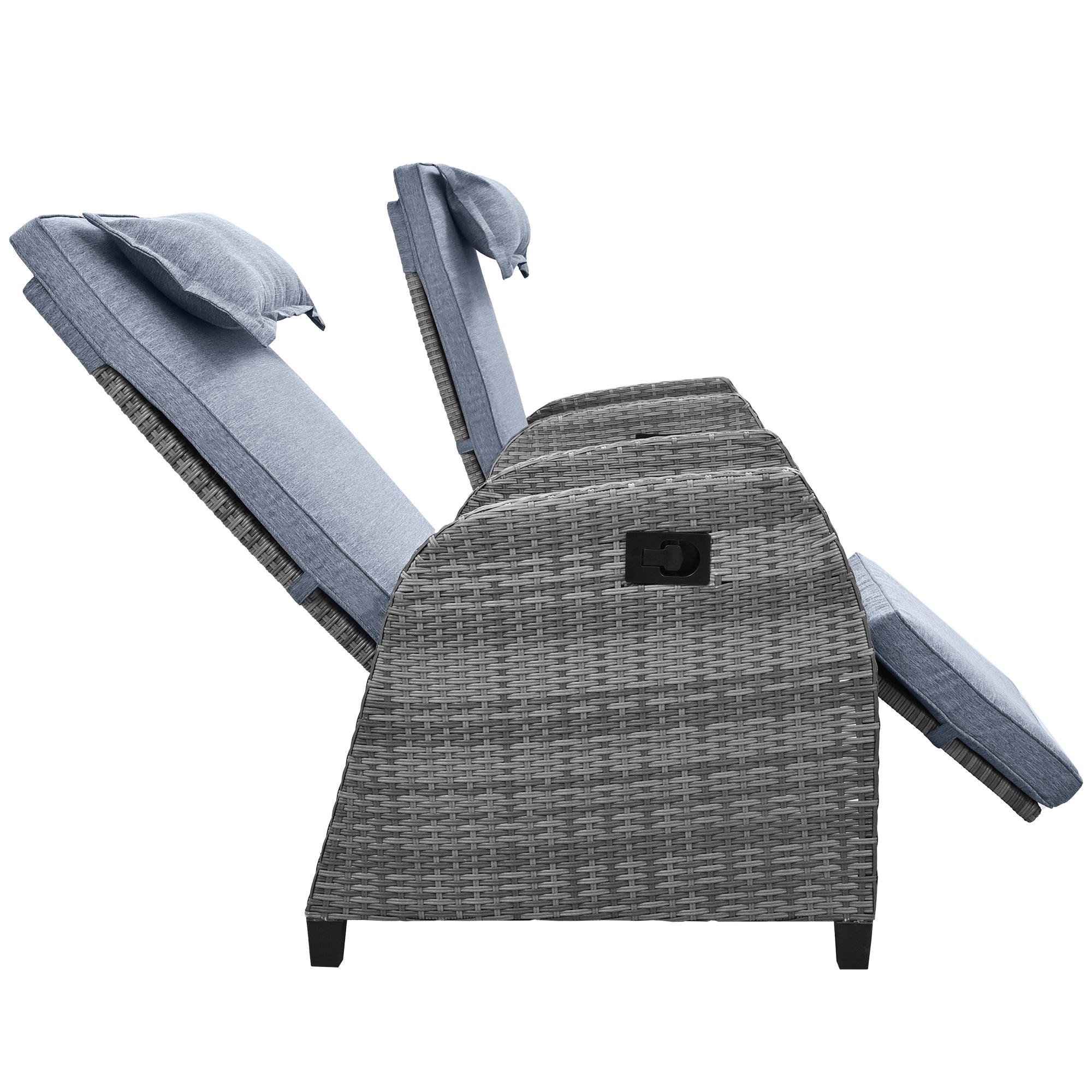 3-Piece Gray Wicker Outdoor Recliner with Blue-Gray Cushions and Coffee Table BOUSCL01BL-GR