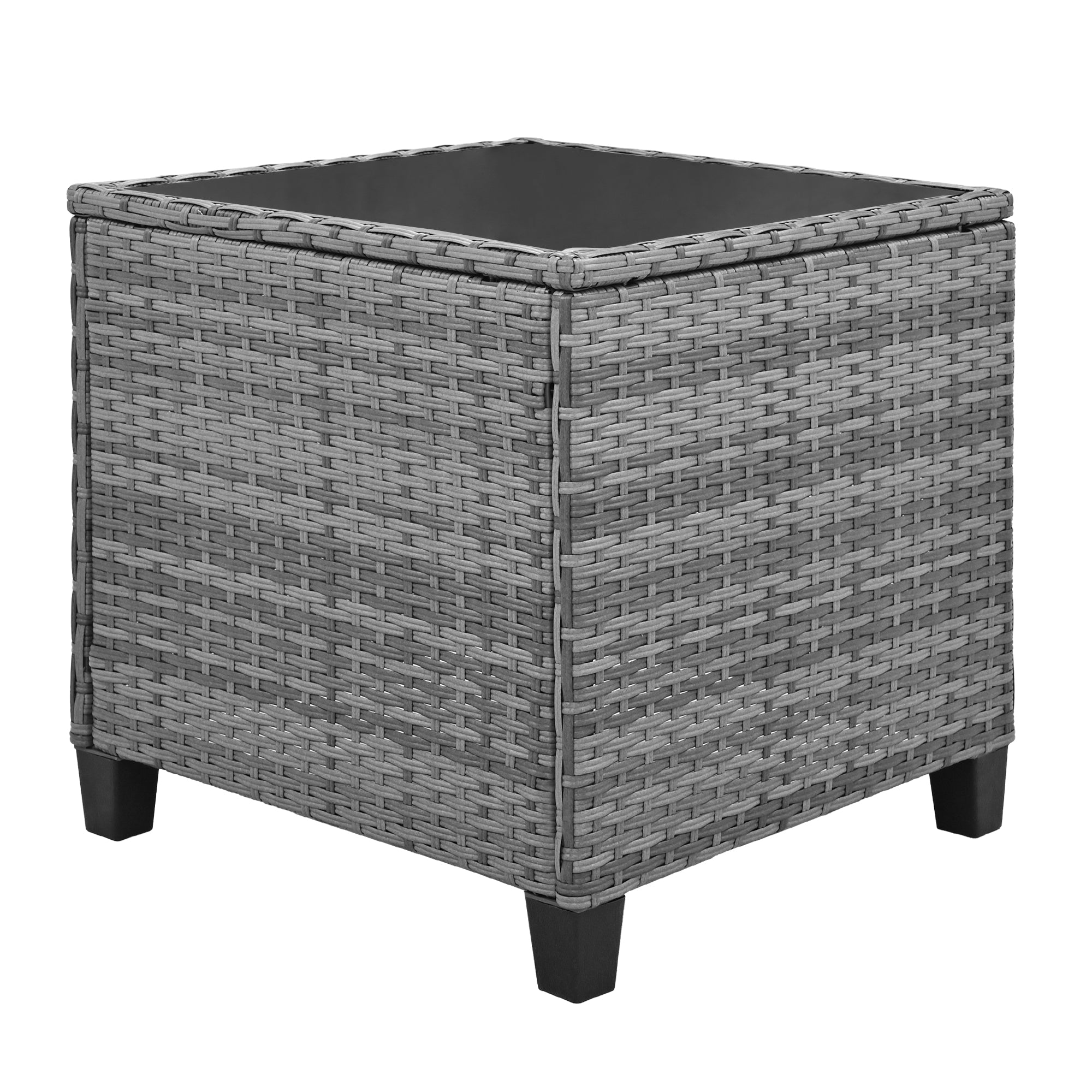 3-Piece Gray Wicker Outdoor Recliner with Blue-Gray Cushions and Coffee Table BOUSCL01BL-GR