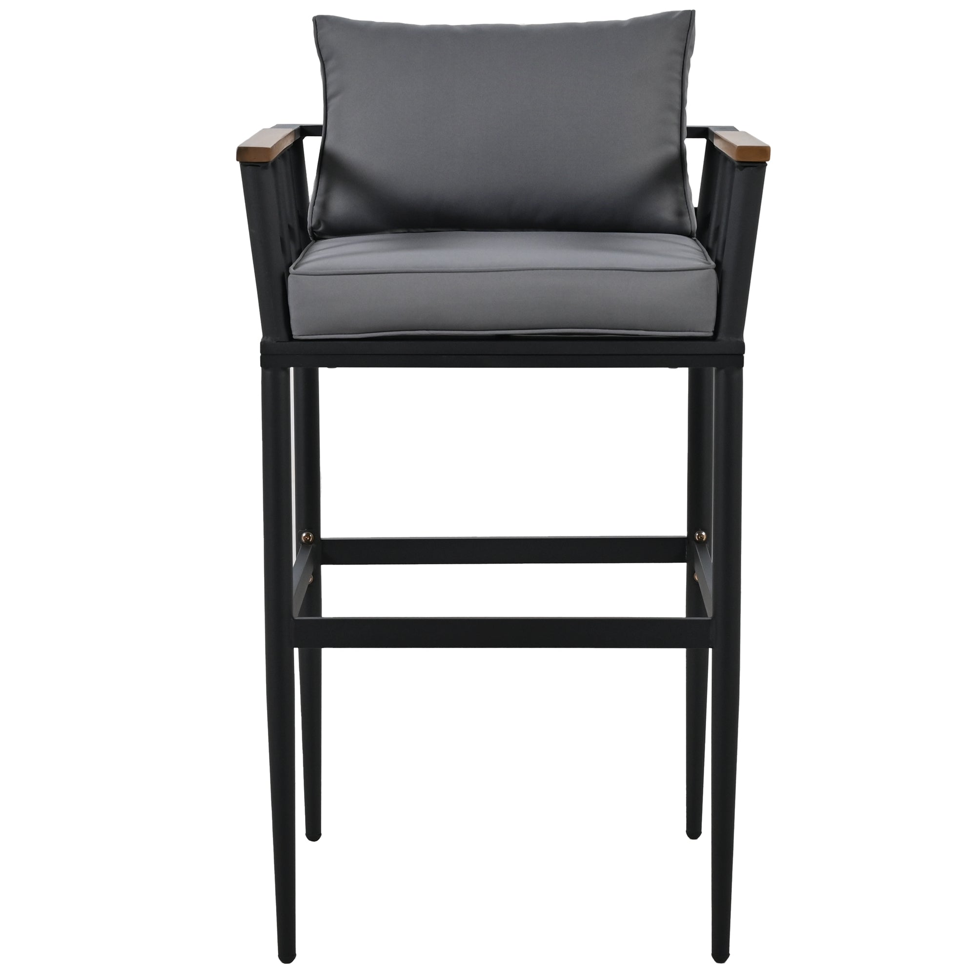 5-Piece Black Steel Outdoor Dining Set with Gray Cushions and Acacia Wood Armrest BOUSPD04B