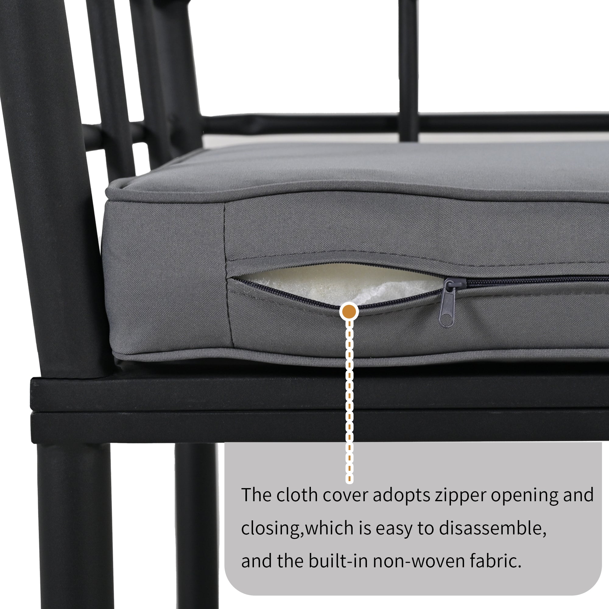 5-Piece Black Steel Outdoor Dining Set with Gray Cushions and Acacia Wood Armrest BOUSPD04B