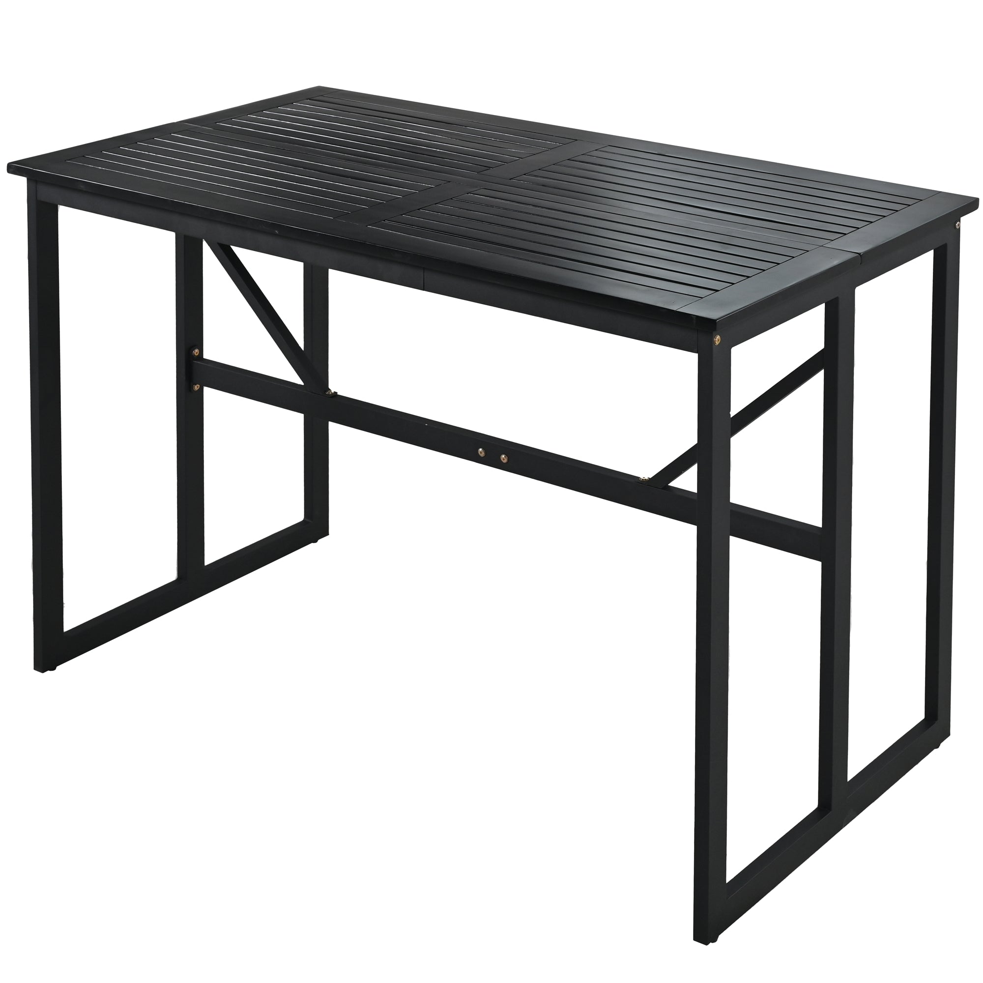 5-Piece Black Steel Outdoor Dining Set with Gray Cushions and Acacia Wood Armrest BOUSPD04B