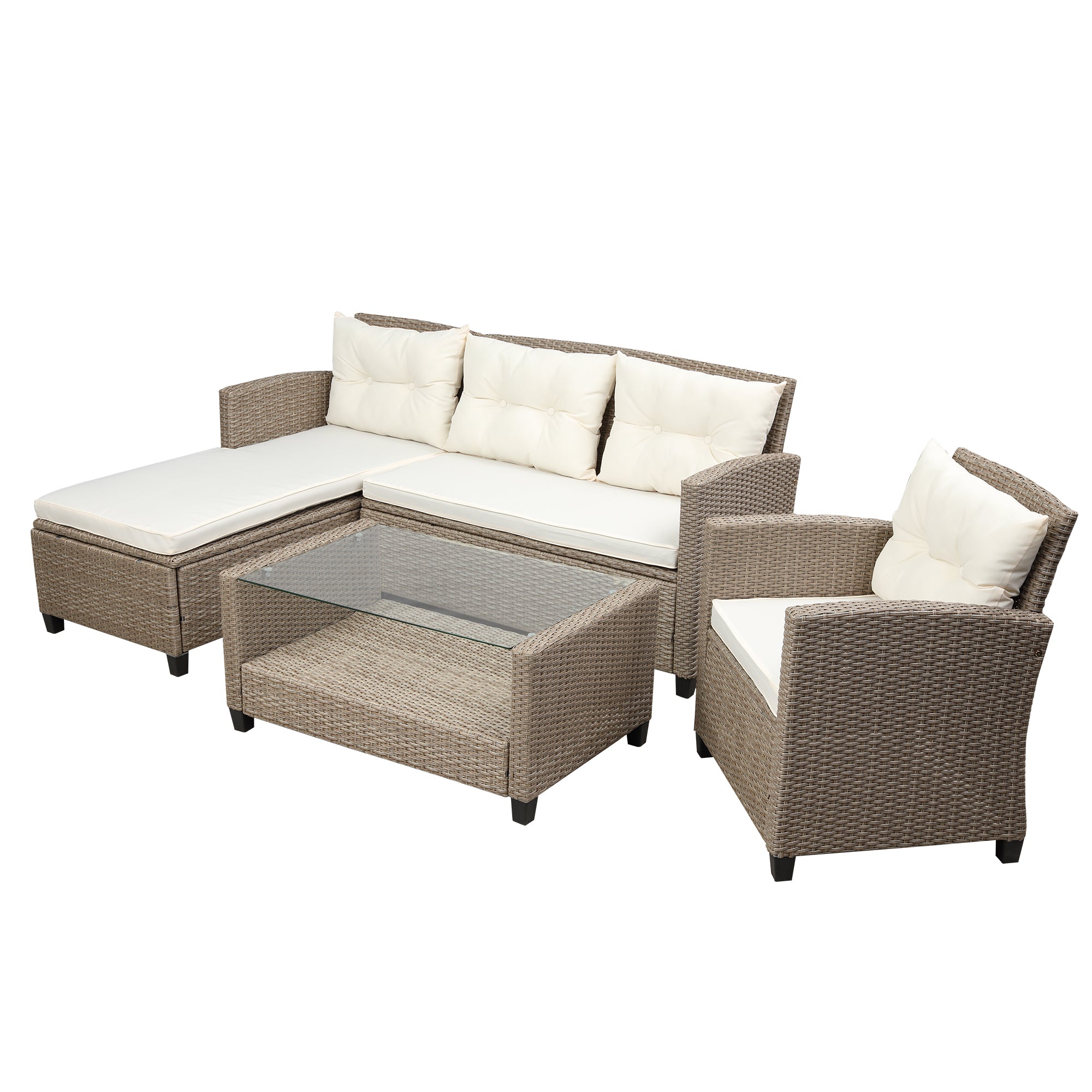 4-Piece Rattan Outdoor Conversation Set with Cushions BOUSPS01BRO-BEG