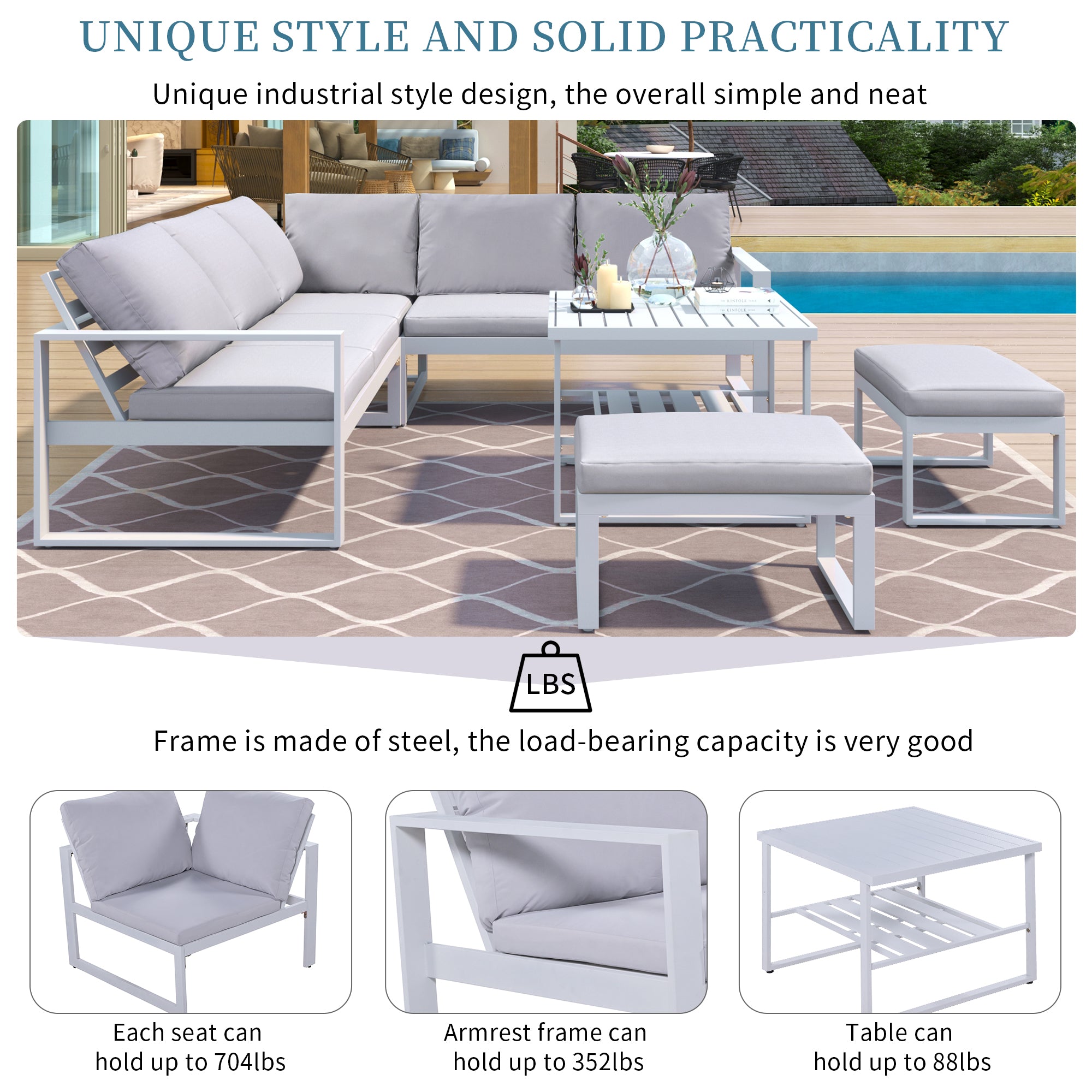 5-Piece Industrial Style Outdoor Sofa Combination Set BOUSPS19-W