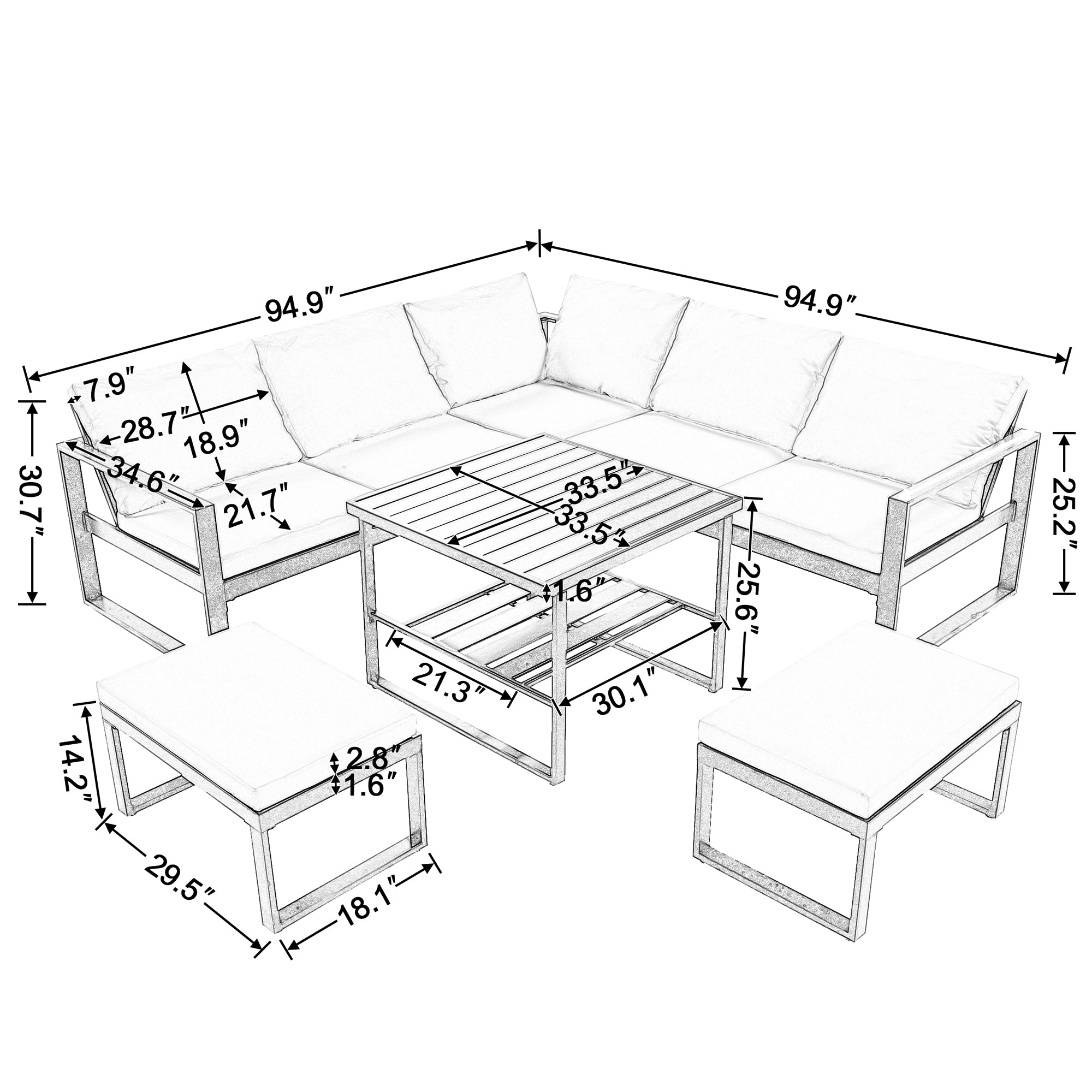 5-Piece Industrial Style Outdoor Sofa Combination Set BOUSPS19-W