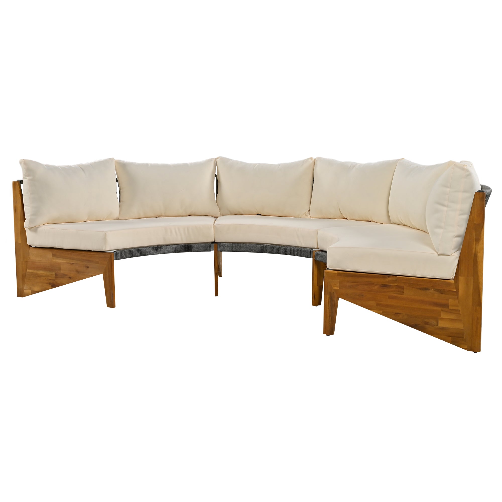 4-Piece Wood Half Moon Outdoor Sectional Set with Gray Cushions and Coffee Table  BOUSPS38-BEG