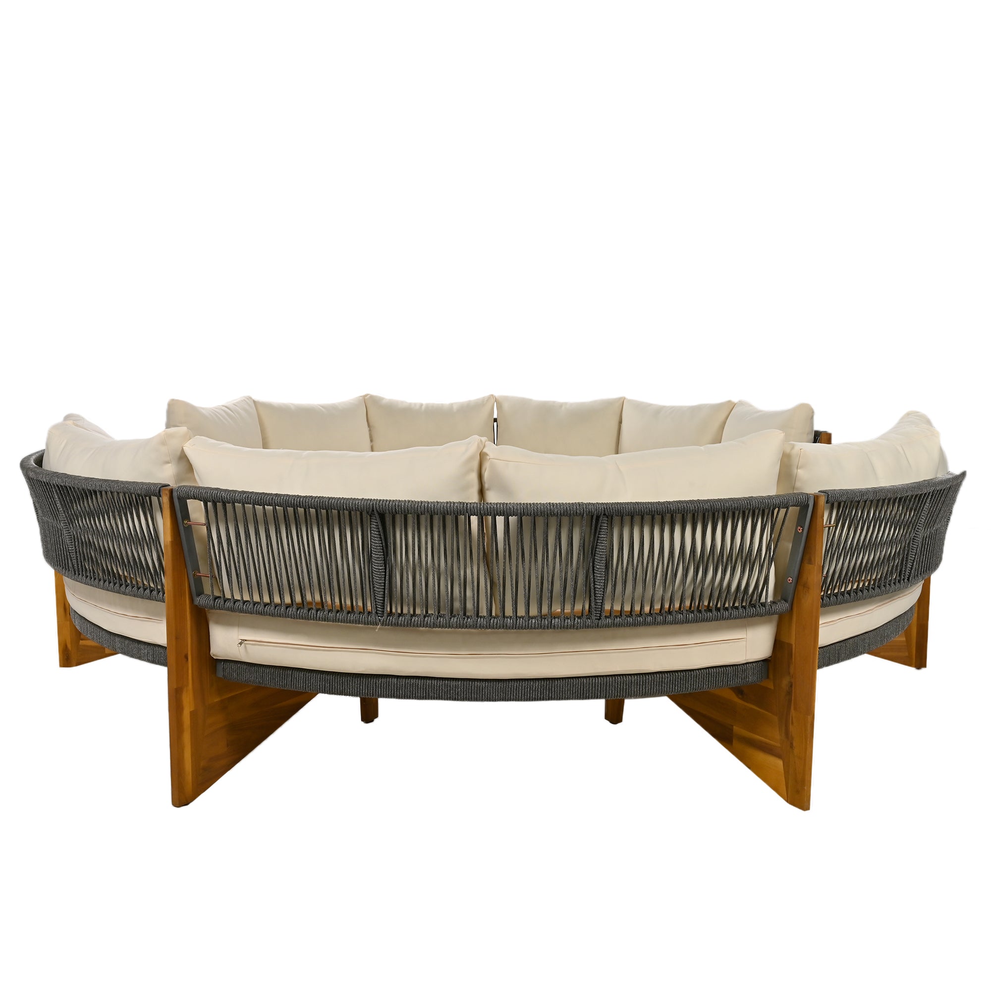 4-Piece Wood Half Moon Outdoor Sectional Set with Gray Cushions and Coffee Table  BOUSPS38-BEG