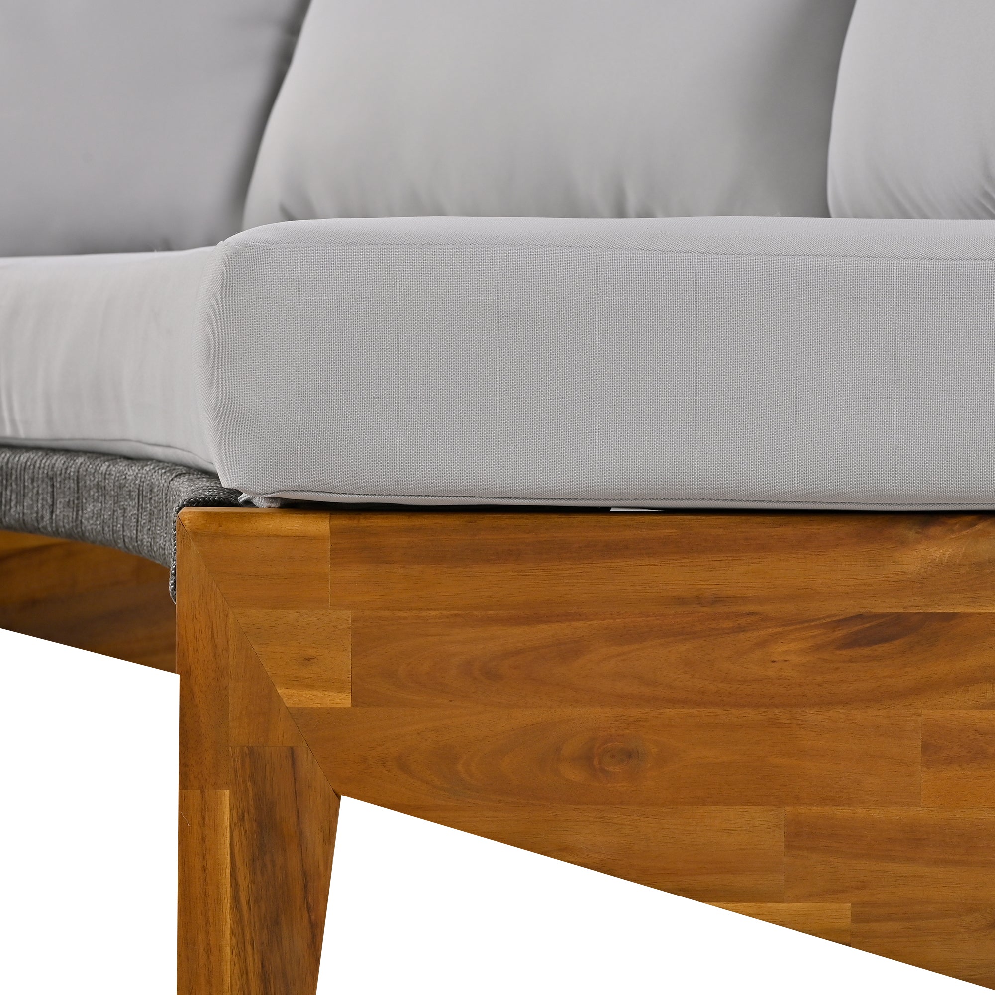 4-Piece Wood Half Moon Outdoor Sectional Set with Gray Cushions and Coffee Table