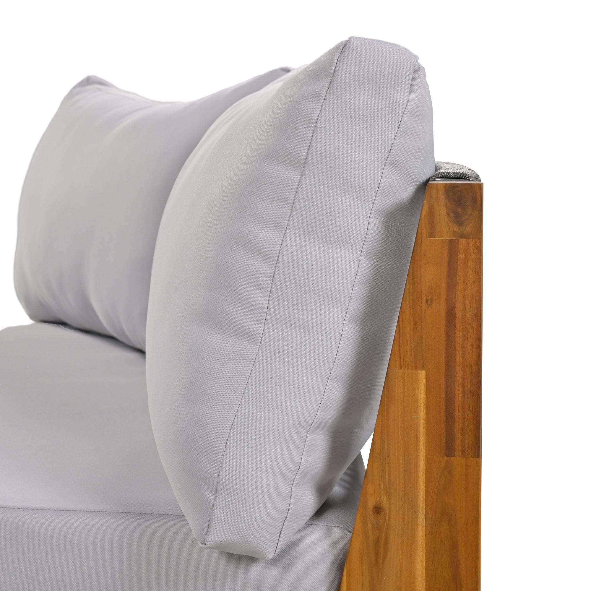 4-Piece Wood Half Moon Outdoor Sectional Set with Gray Cushions and Coffee Table