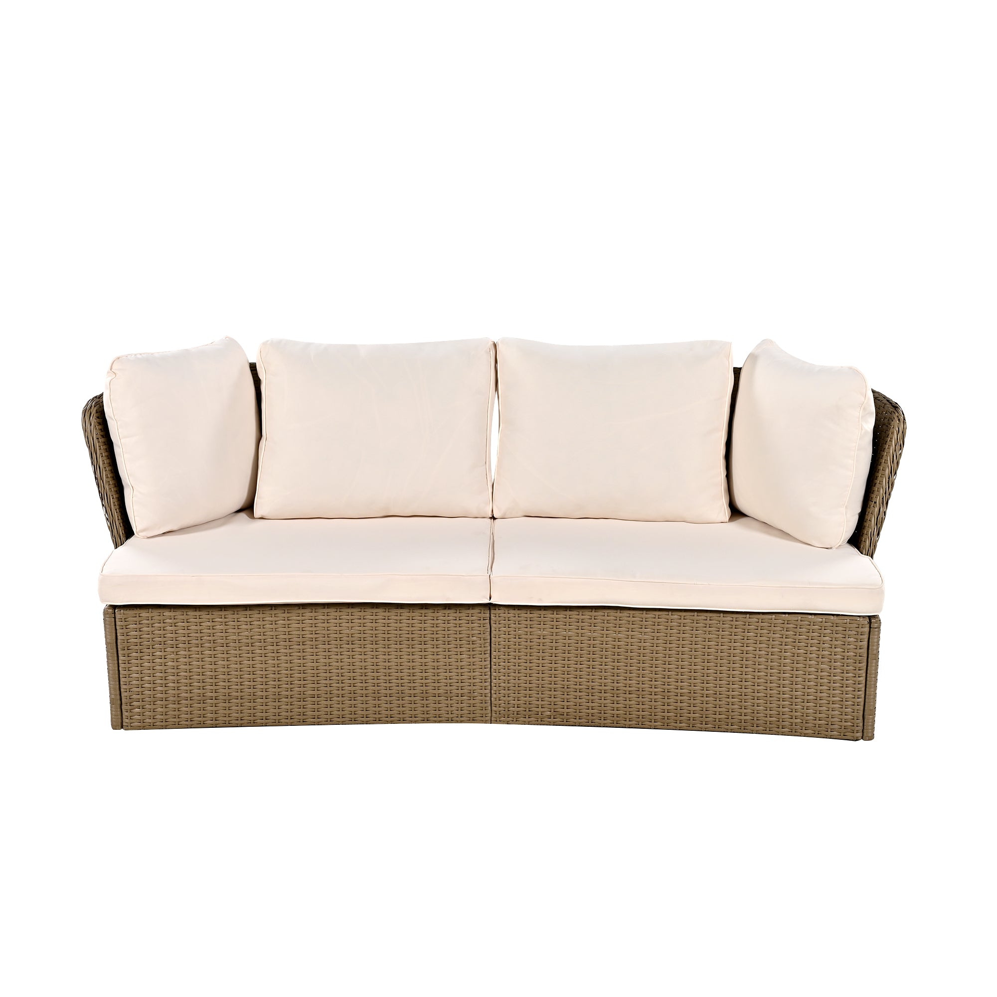5-Piece Brown Wicker Outdoor Curved Day Bed with Beige Thick Cushions BOUSPS39-BEG