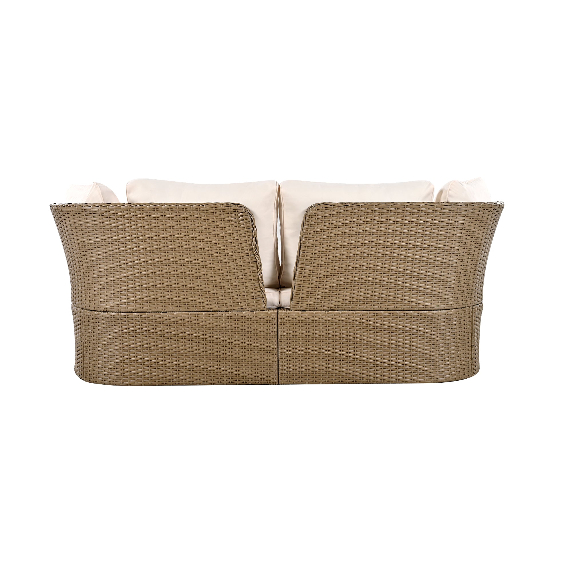 5-Piece Brown Wicker Outdoor Curved Day Bed with Beige Thick Cushions BOUSPS39-BEG