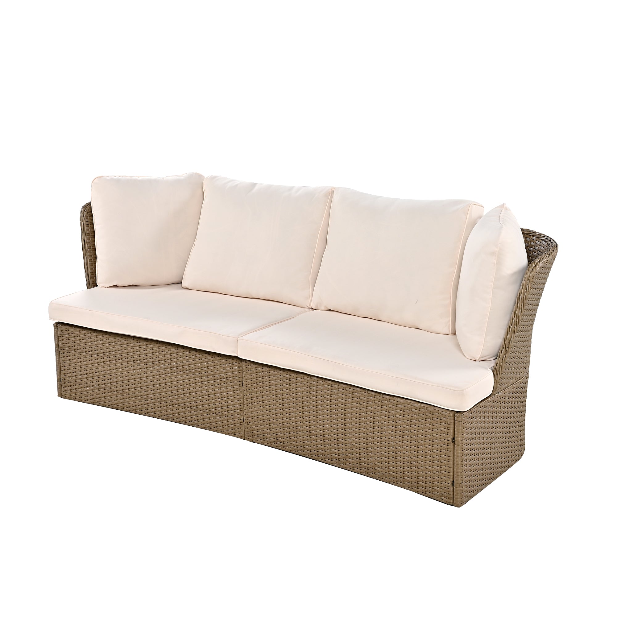 5-Piece Brown Wicker Outdoor Curved Day Bed with Beige Thick Cushions BOUSPS39-BEG