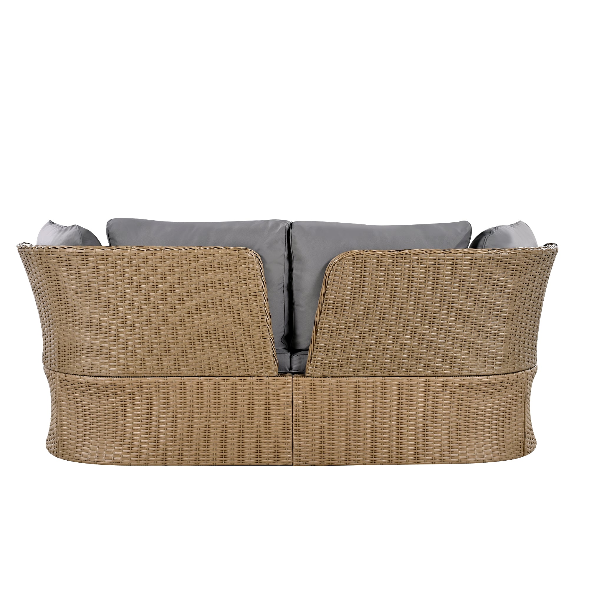 5-Piece Brown Wicker Outdoor Curved Day Bed with Beige Thick Cushions BOUSPS39-GR