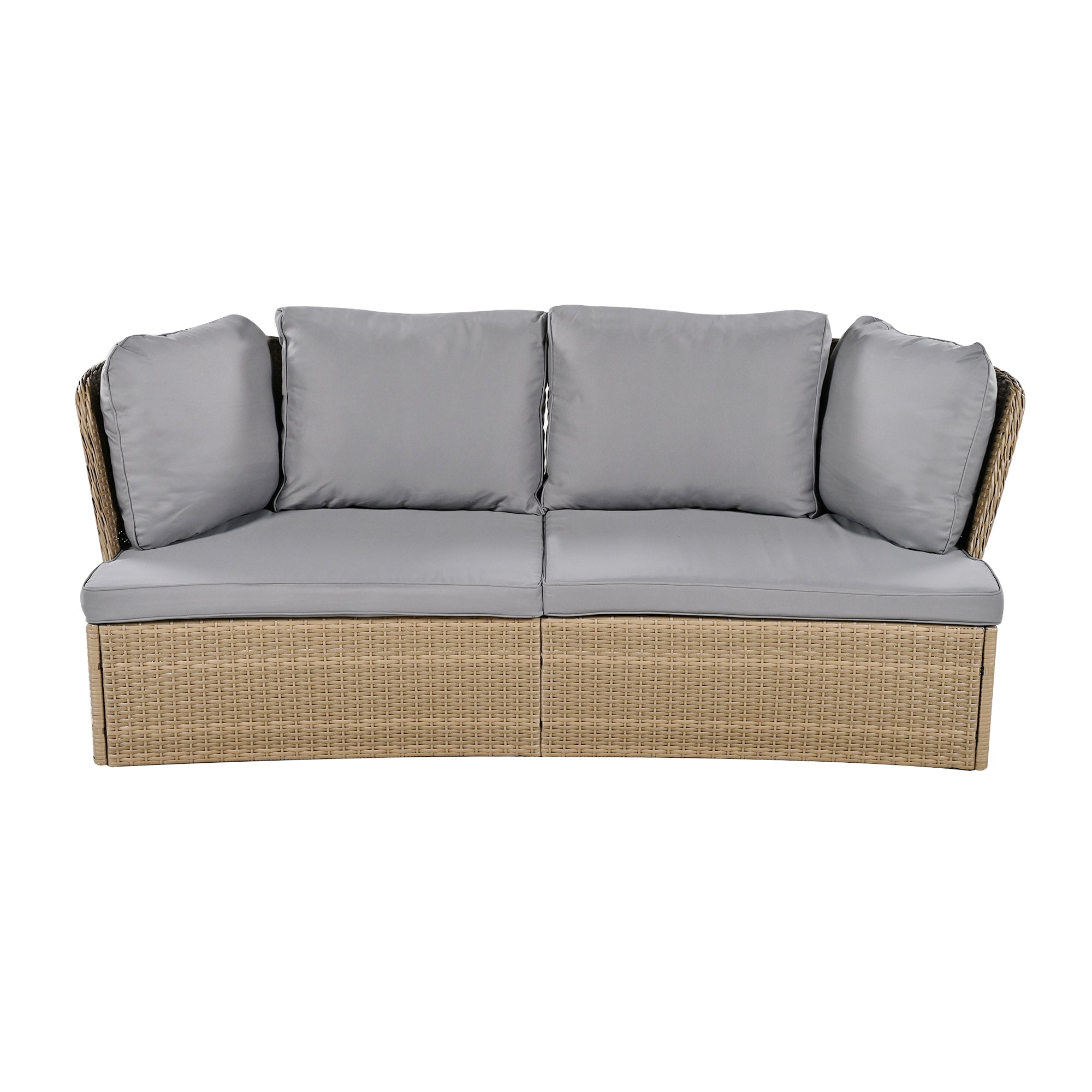 5-Piece Brown Wicker Outdoor Curved Day Bed with Beige Thick Cushions BOUSPS39-GR