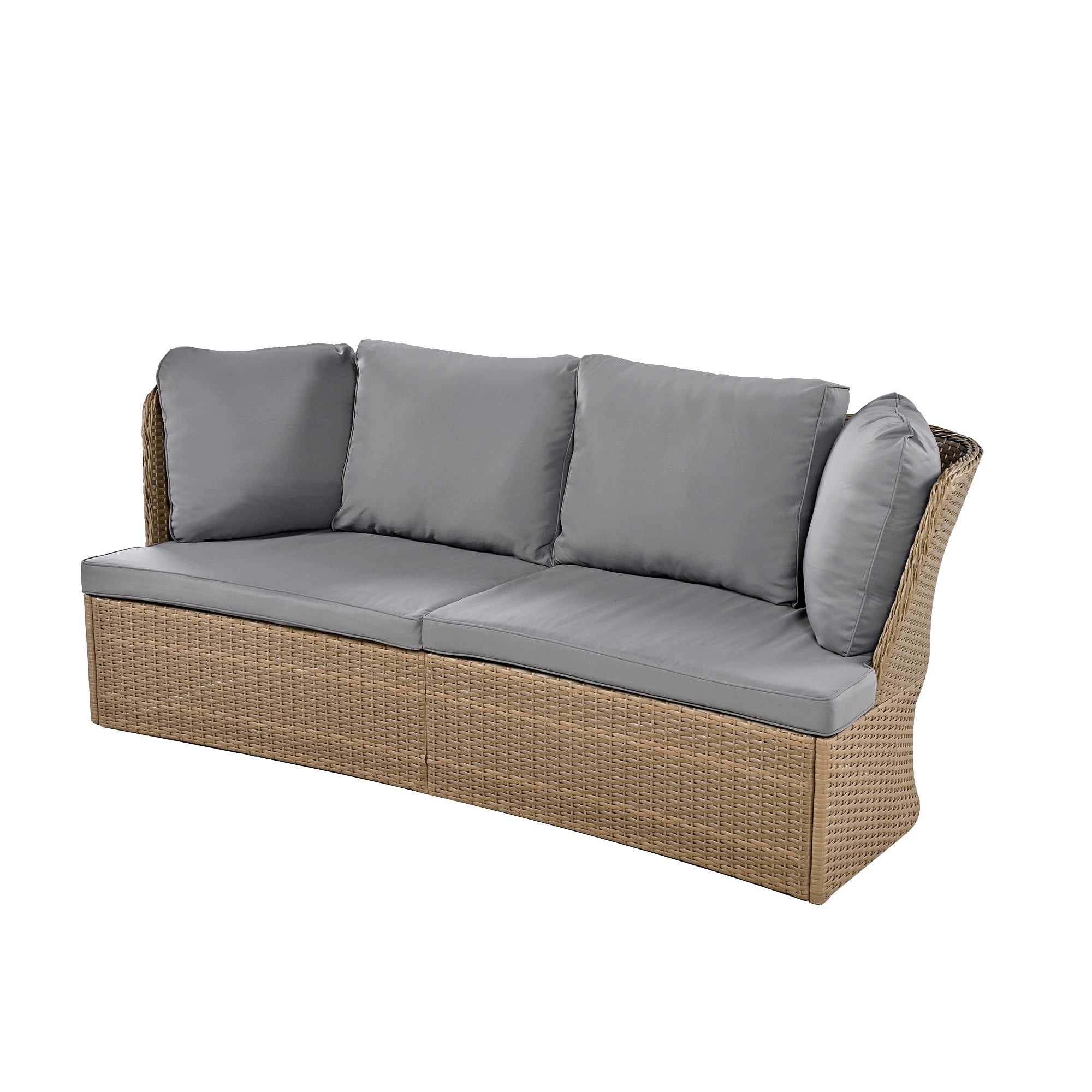 5-Piece Brown Wicker Outdoor Curved Day Bed with Beige Thick Cushions BOUSPS39-GR