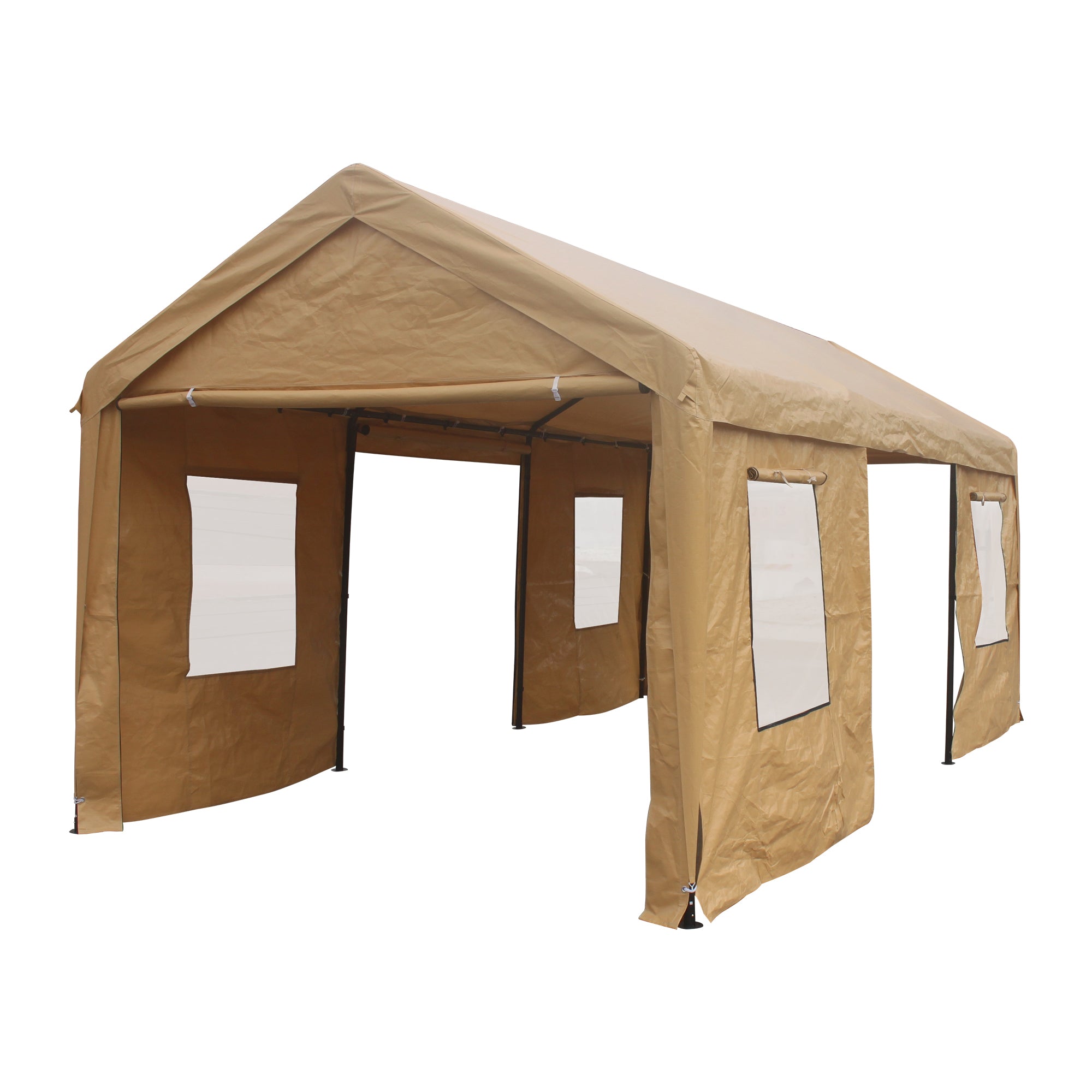 12 ft. x 20 ft. Khaki Heavy Duty Garage with Iron Frame without Floor BOVCPTG01KH