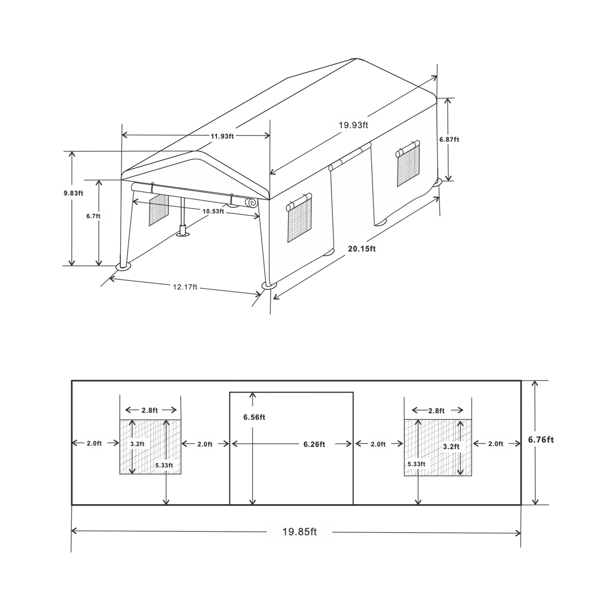 12 ft. x 20 ft. Khaki Heavy Duty Garage with Iron Frame without Floor BOVCPTG01KH