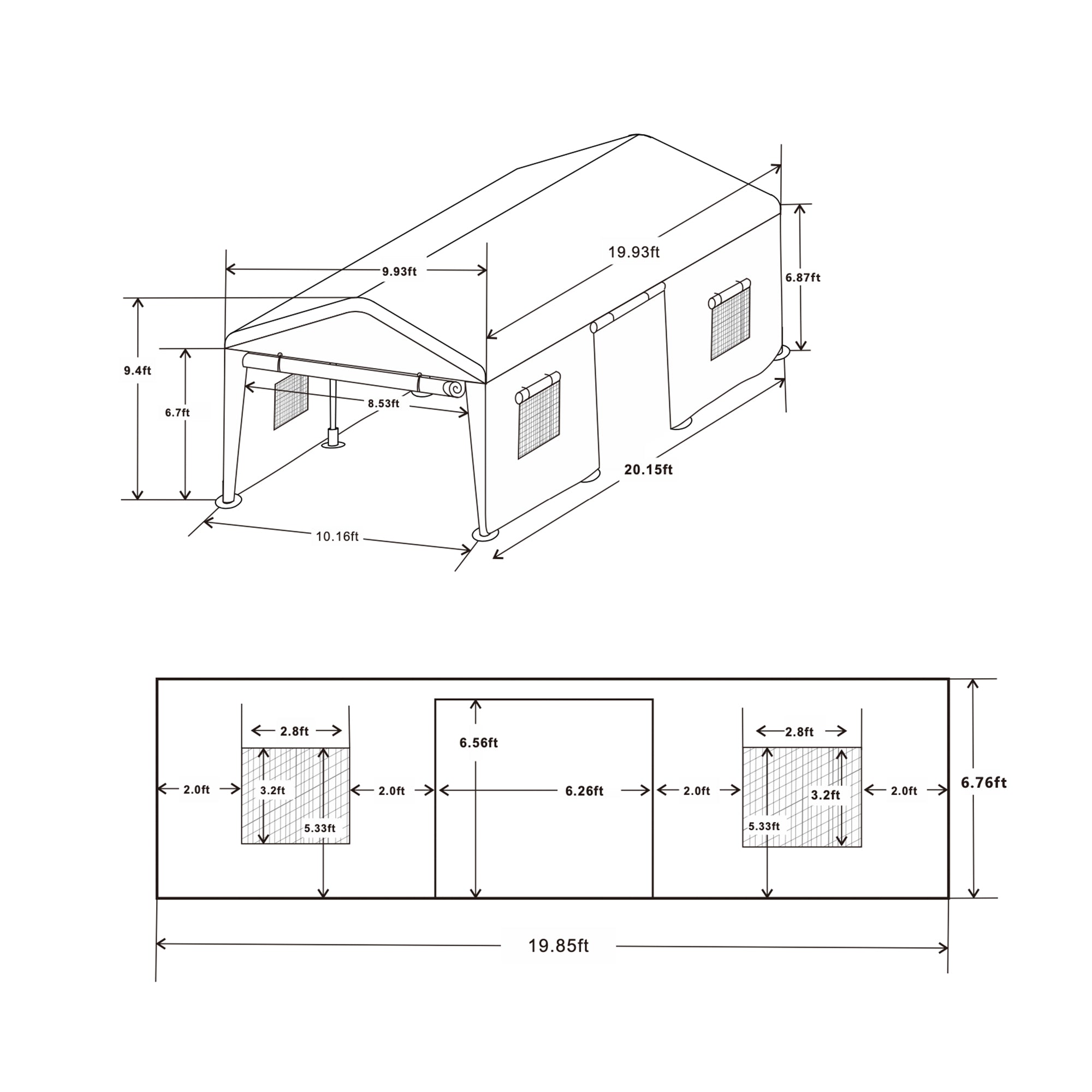 10 ft. x 20 ft. Khaki Heavy Duty Garage with Iron Frame without Floor BOVCPTG05KH