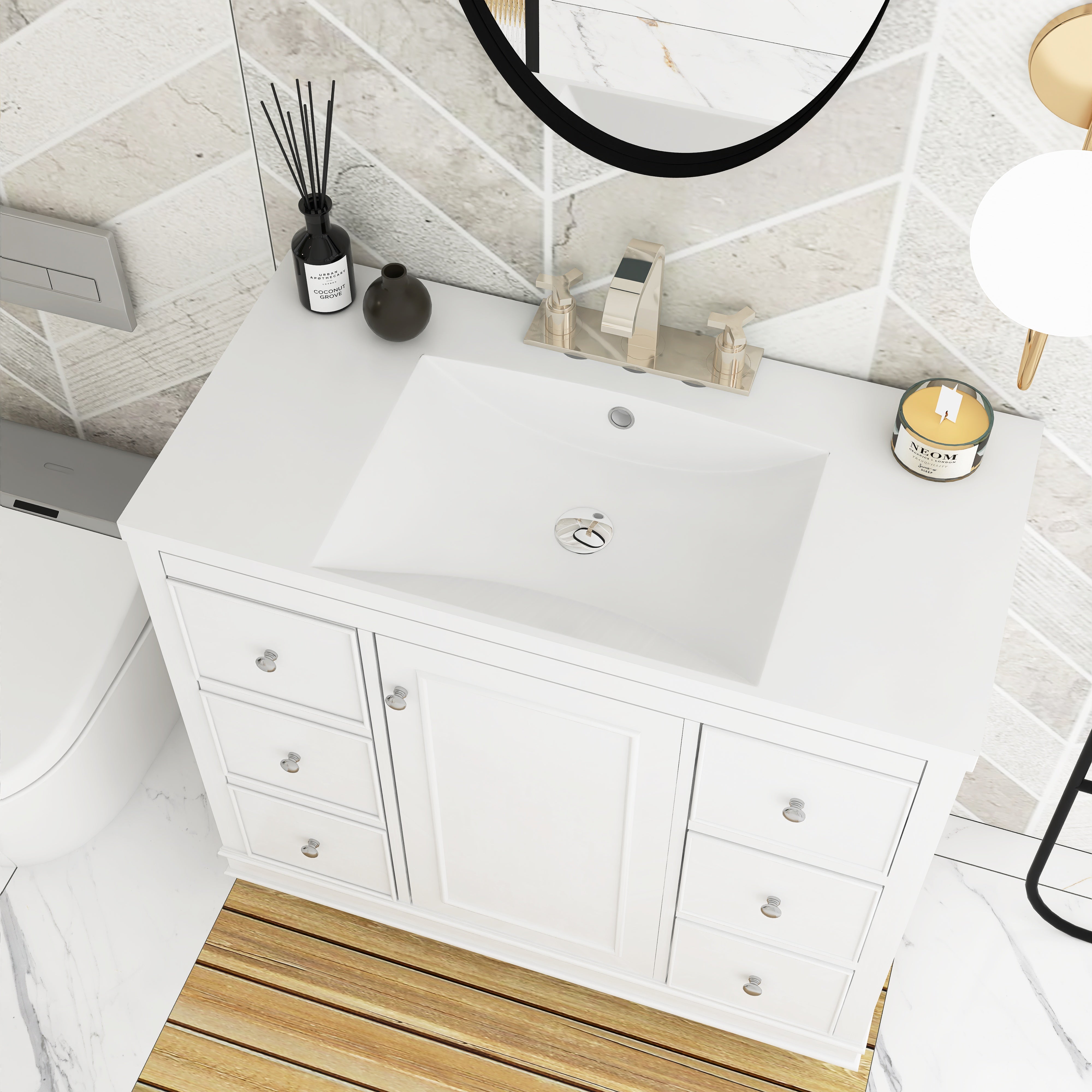 36 Inch Solid Wood Frame Freestanding Bathroom Vanity Set with Adjustable Shelf