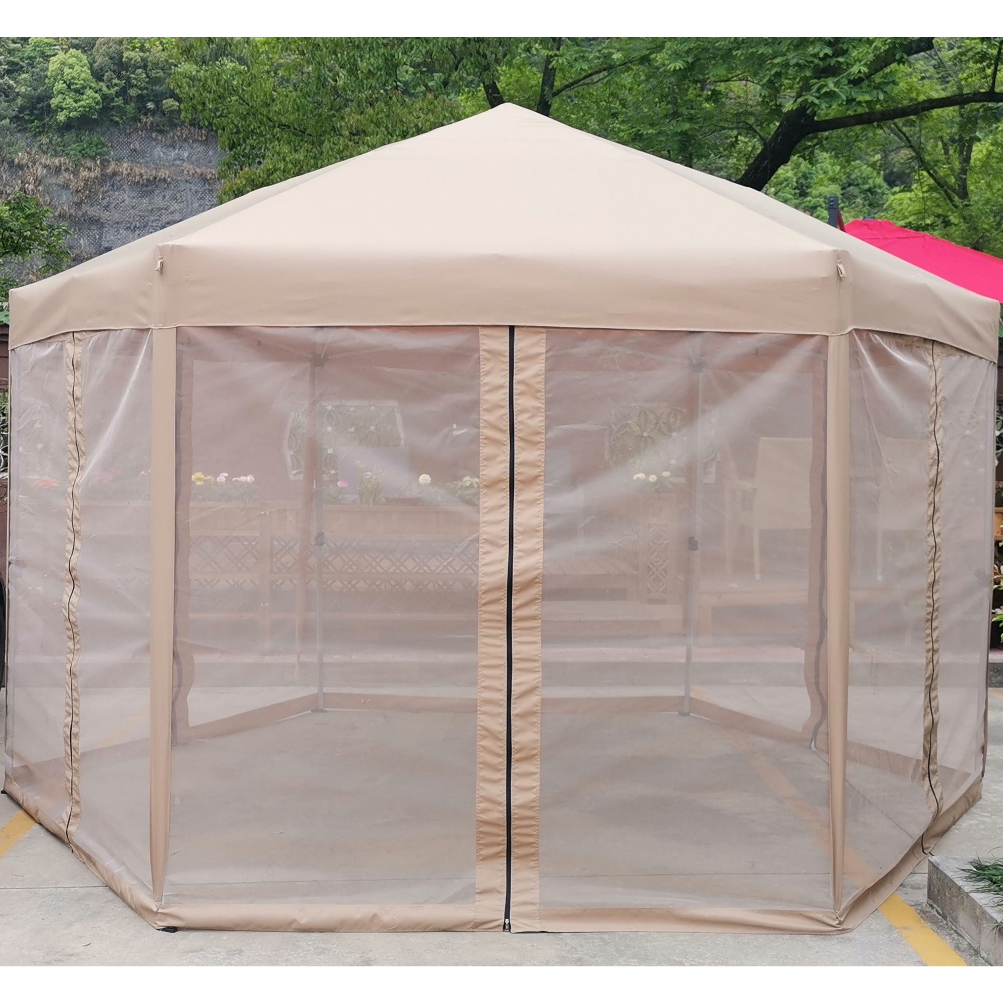 13' x 13' Metal Brown Outdoor Patio Canopy Gazebo with Strong Steel Frame Storage Bag