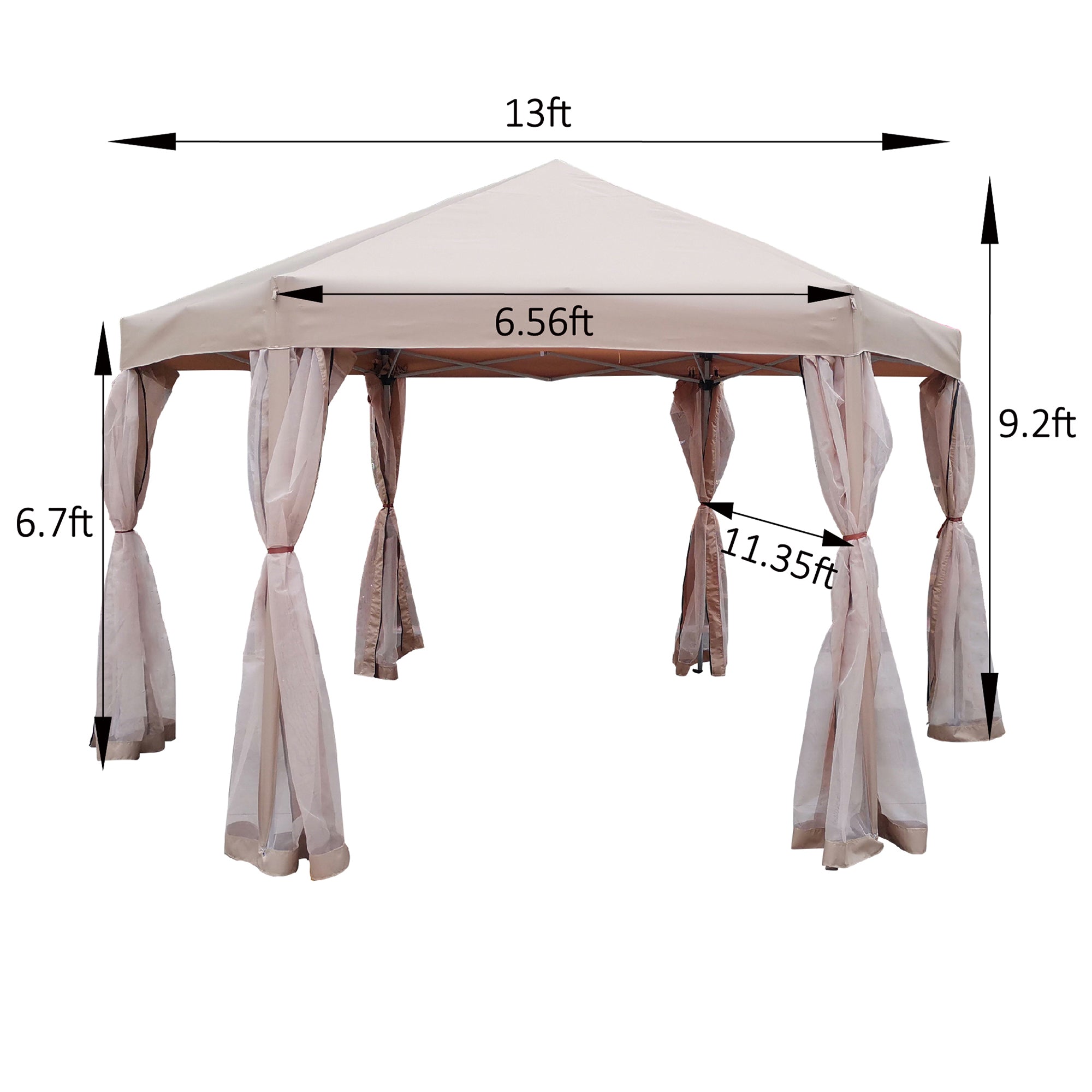 13' x 13' Metal Brown Outdoor Patio Canopy Gazebo with Strong Steel Frame Storage Bag