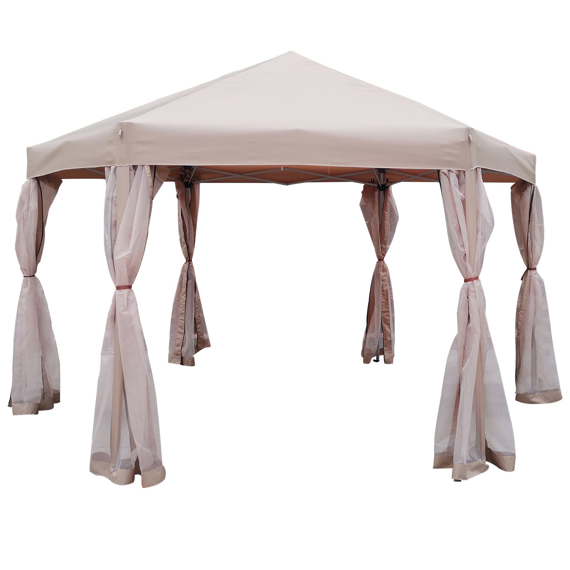 13' x 13' Metal Brown Outdoor Patio Canopy Gazebo with Strong Steel Frame Storage Bag