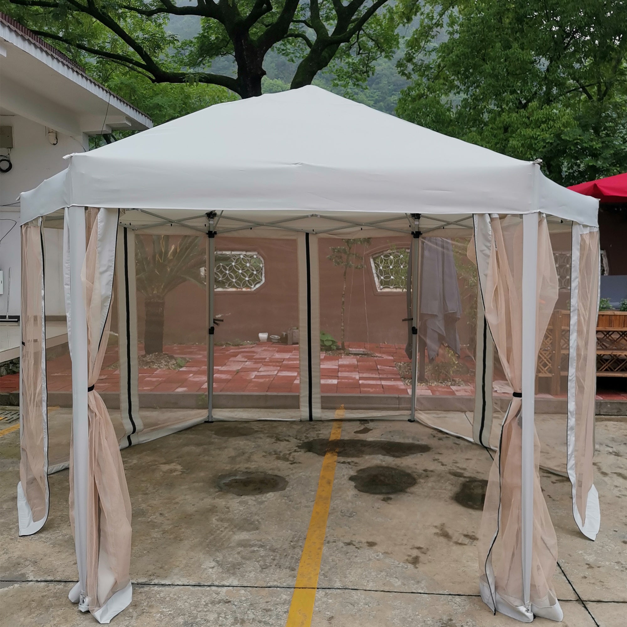 13' x 13' Metal Brown Outdoor Patio Canopy Gazebo with Strong Steel Frame Storage Bag