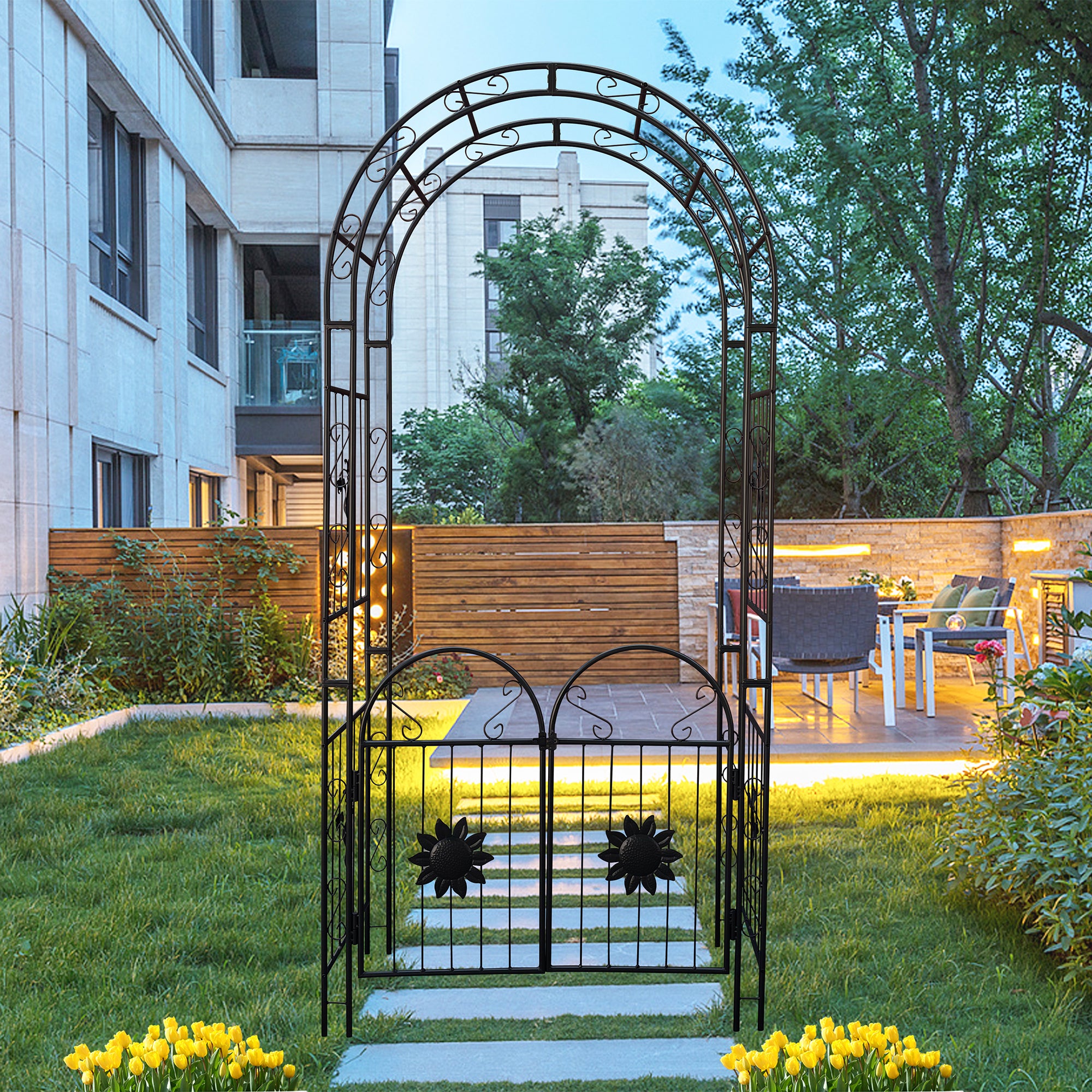45.24'' x 19.20'' Metal Outdoor Garden Arch Trellis Climbing Plants Support