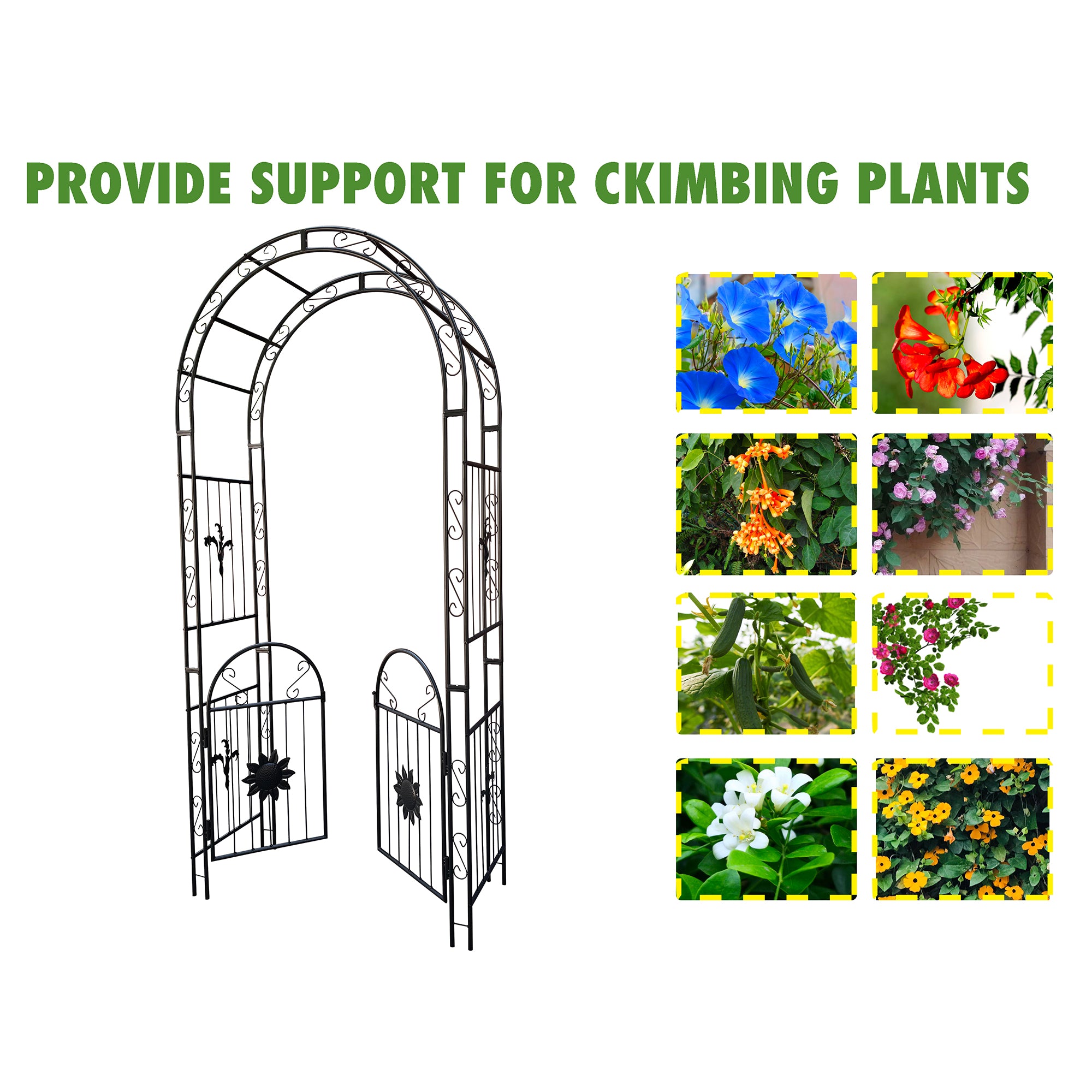 45.24'' x 19.20'' Metal Outdoor Garden Arch Trellis Climbing Plants Support