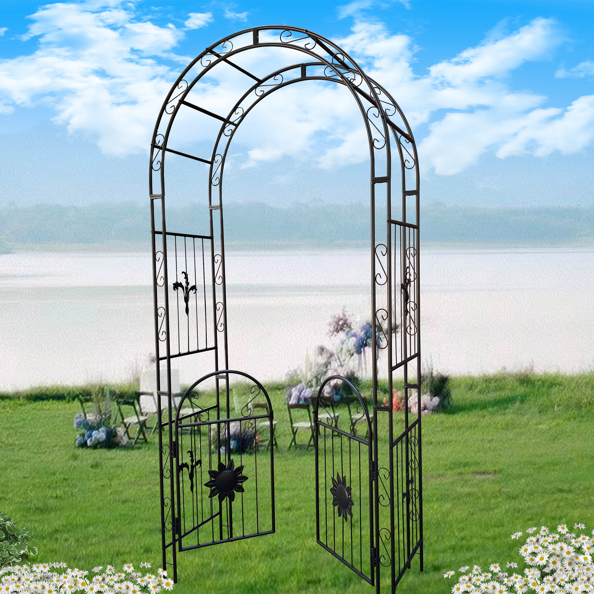 45.24'' x 19.20'' Metal Outdoor Garden Arch Trellis Climbing Plants Support