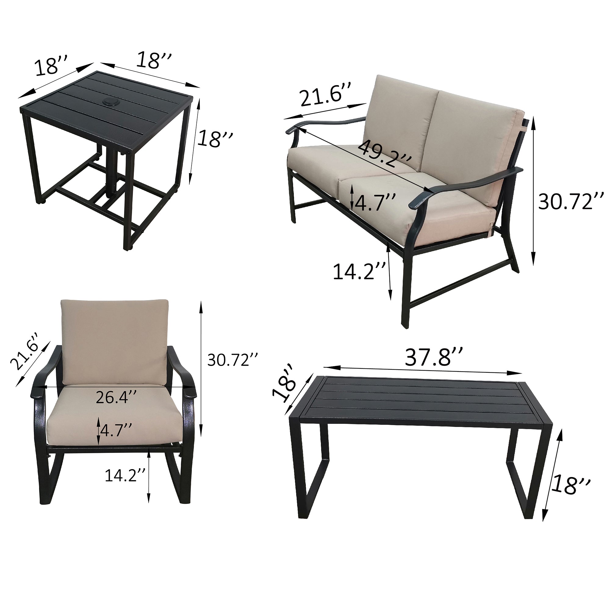 5-Piece Steel Frame Outdoor Patio Conversation Set with Cushion