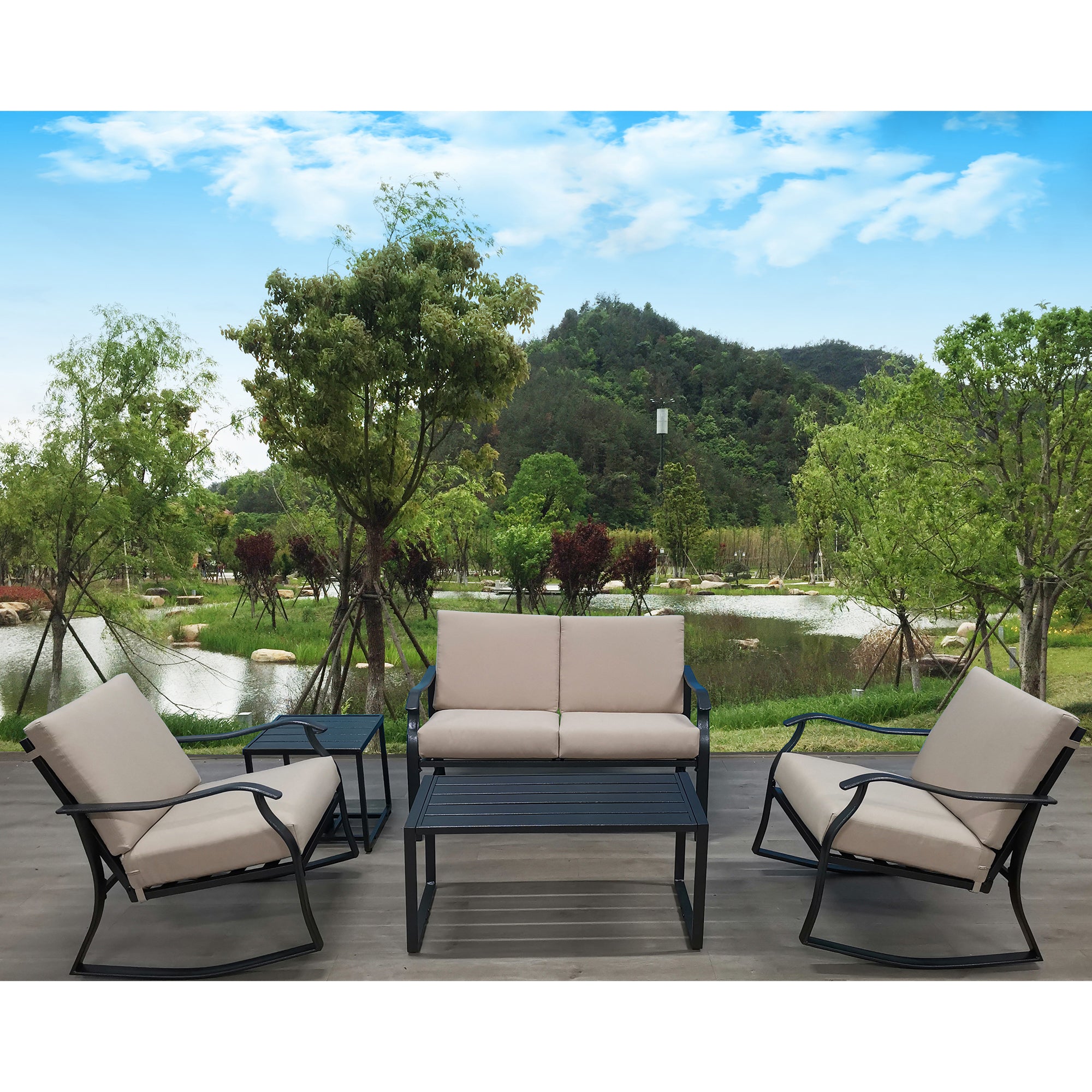 5-Piece Steel Frame Outdoor Patio Conversation Set with Cushion
