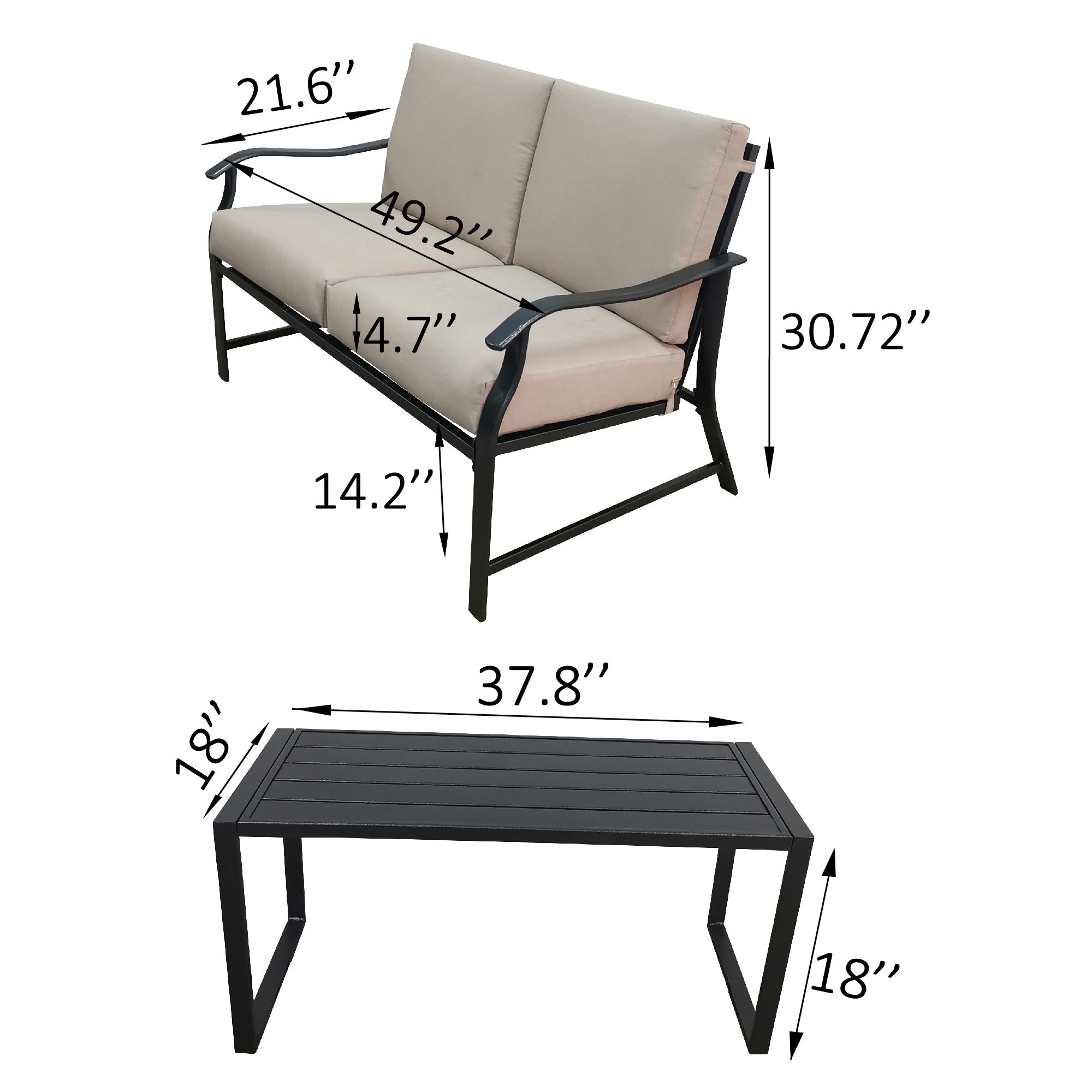 5-Piece Steel Frame Outdoor Patio Conversation Set with Cushion