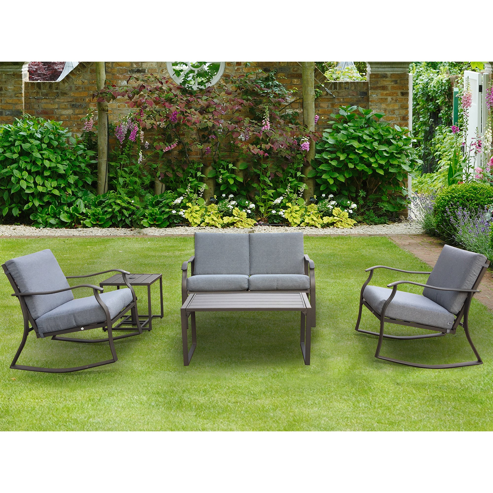 5-Piece Steel Frame Outdoor Patio Conversation Set with Cushion