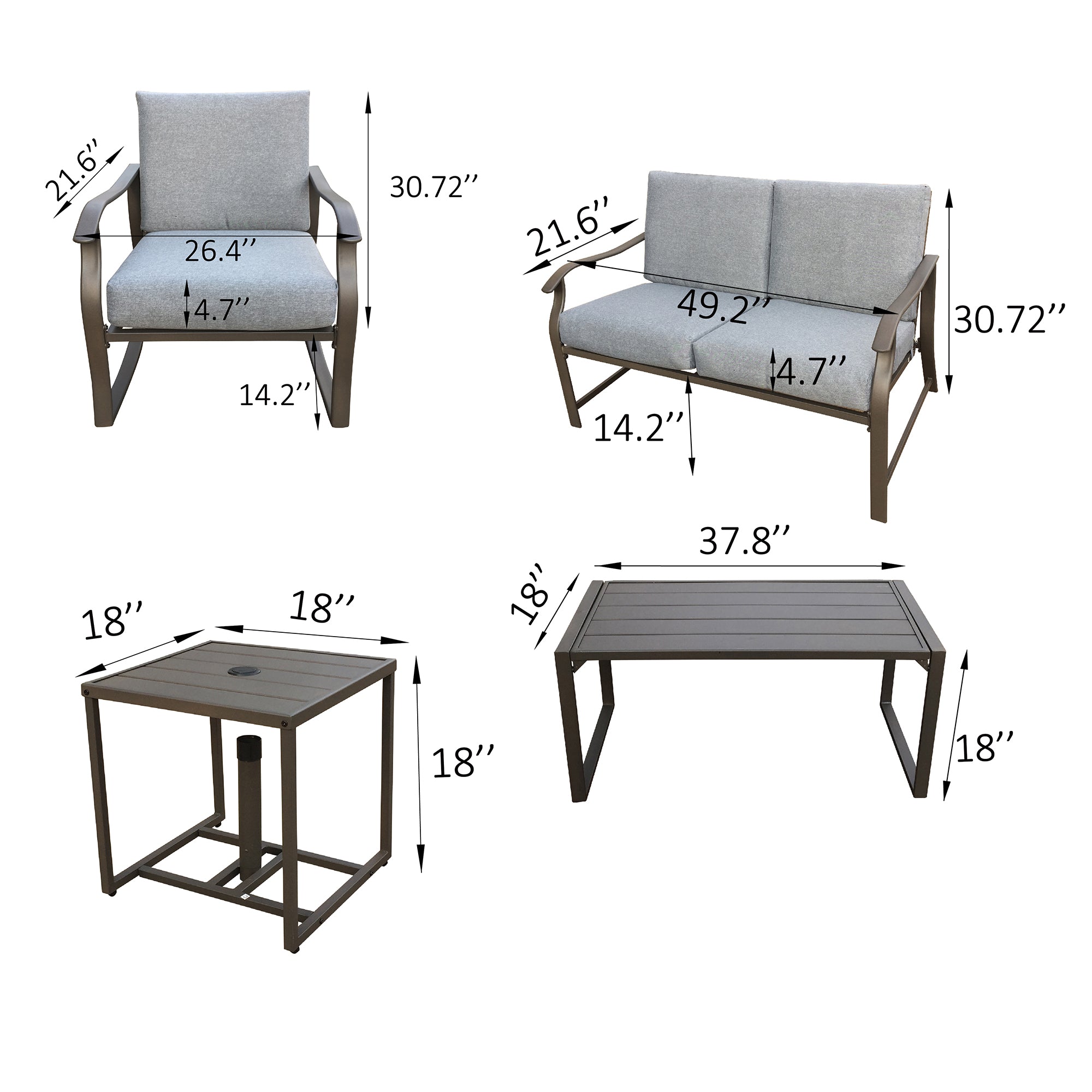 5-Piece Steel Frame Outdoor Patio Conversation Set with Cushion
