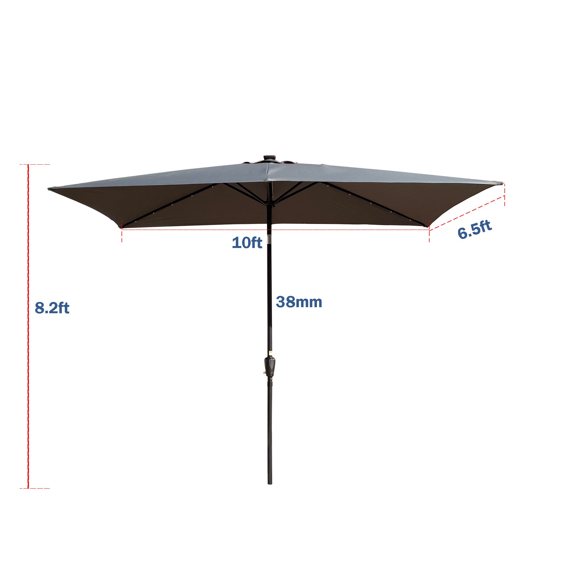 10 ft. x 6.5 ft. Outdoor Patio Rectangular Solar LED Lighted Market Umbrellas with Crank and Push Button Tilt