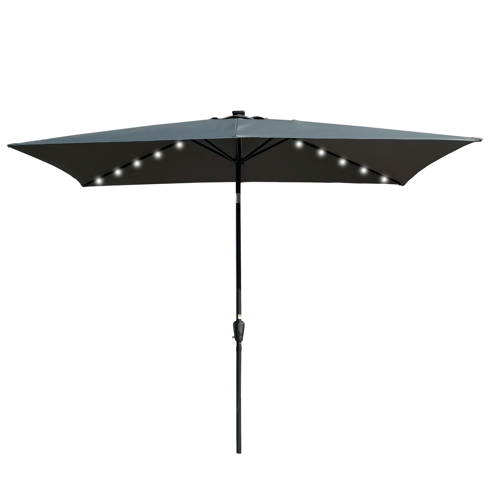 10 ft. x 6.5 ft. Outdoor Patio Rectangular Solar LED Lighted Market Umbrellas with Crank and Push Button Tilt