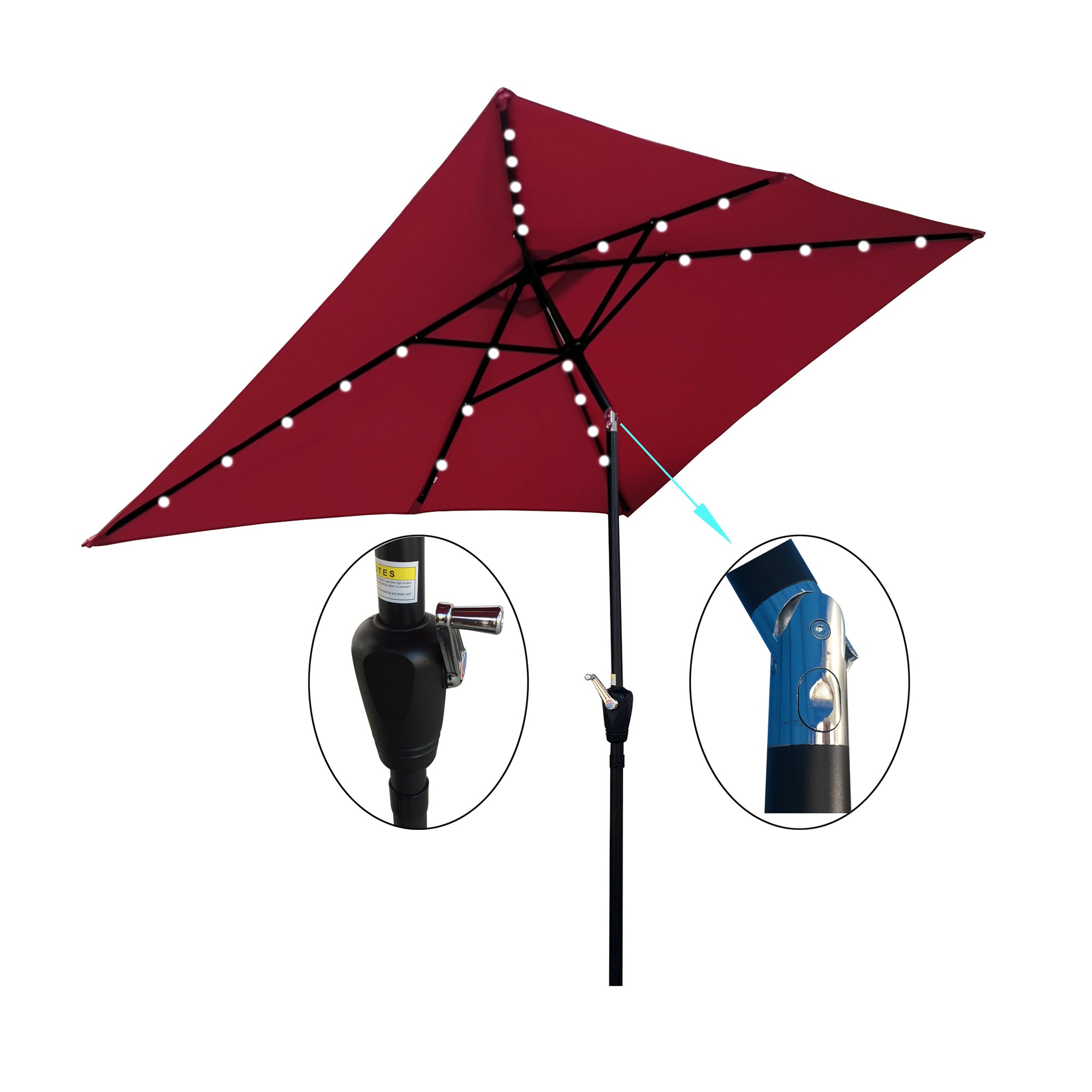 10 ft. x 6.5 ft. Outdoor Patio Rectangular Solar LED Lighted Market Umbrellas with Crank and Push Button Tilt