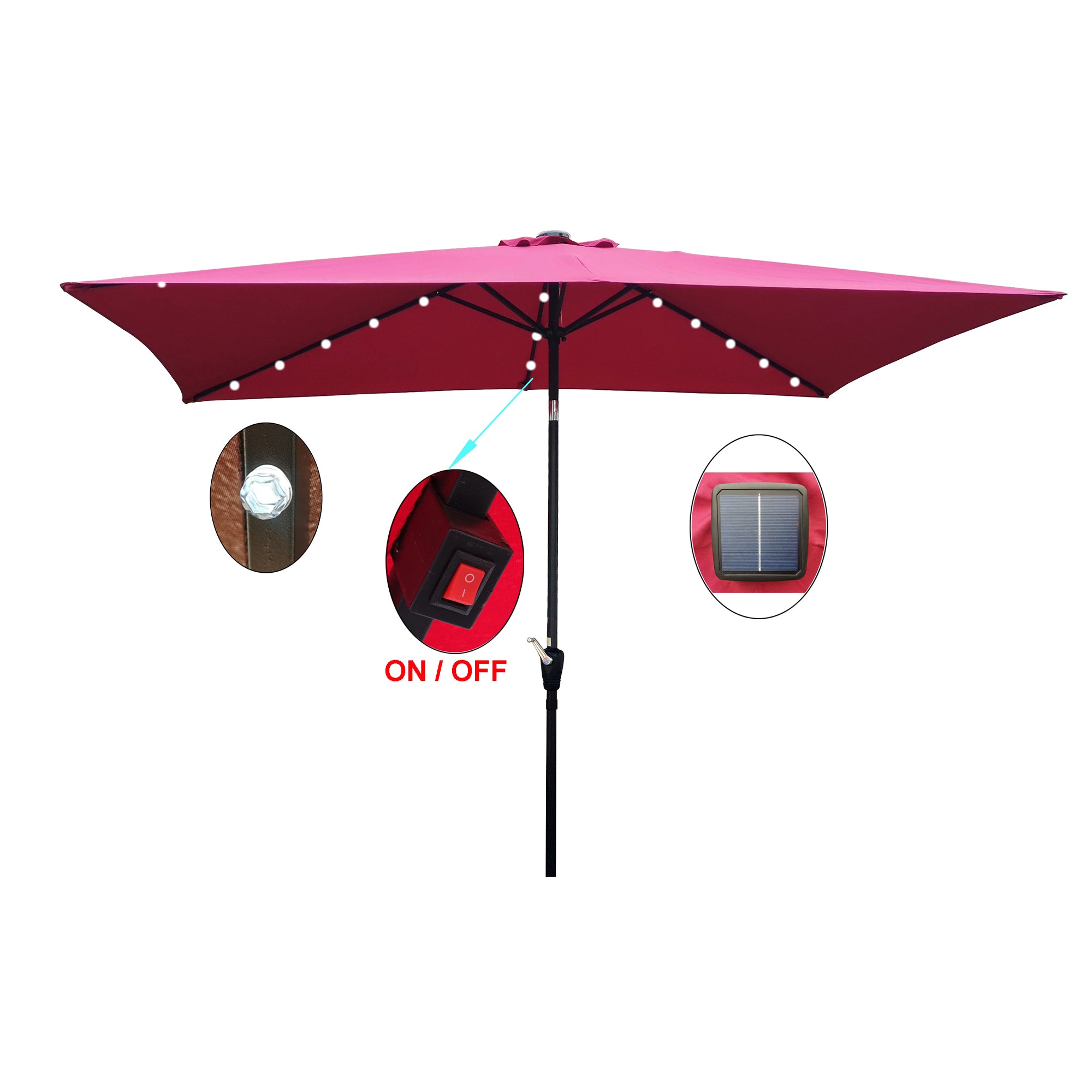 10 ft. x 6.5 ft. Outdoor Patio Rectangular Solar LED Lighted Market Umbrellas with Crank and Push Button Tilt