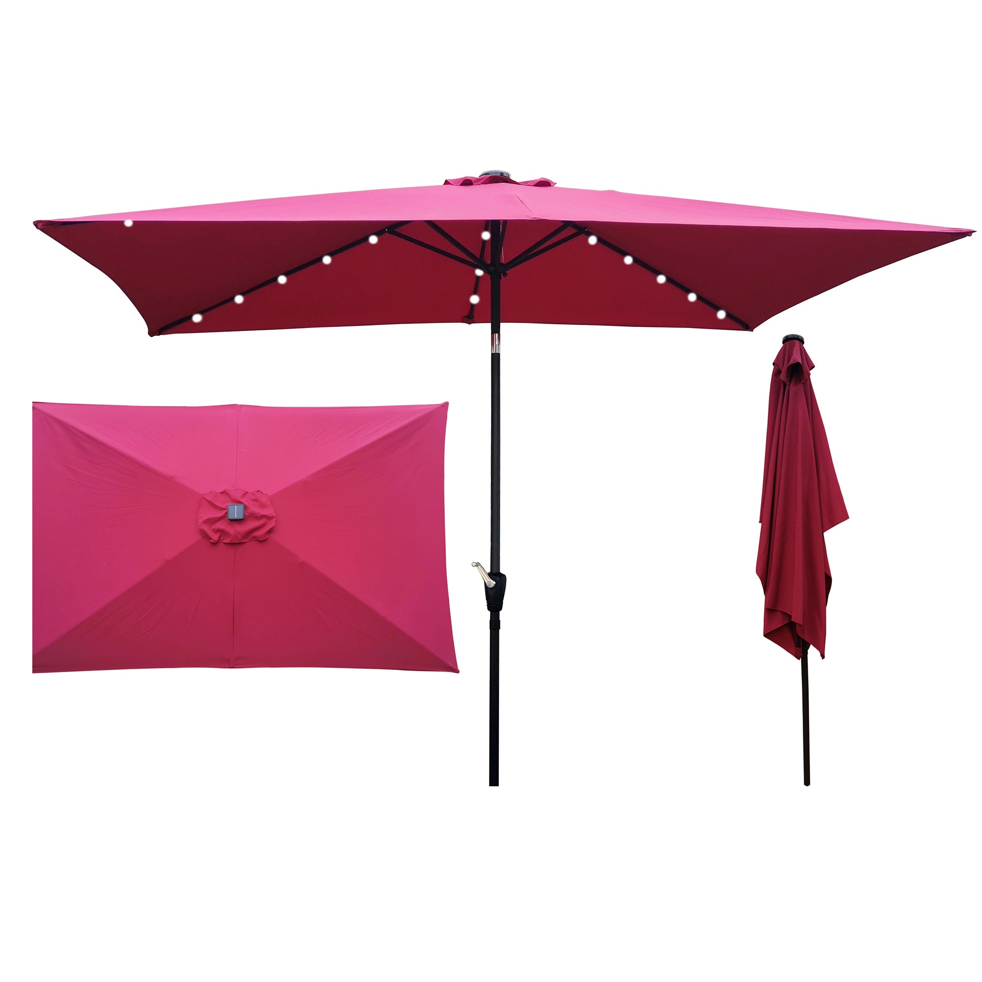 10 ft. x 6.5 ft. Outdoor Patio Rectangular Solar LED Lighted Market Umbrellas with Crank and Push Button Tilt