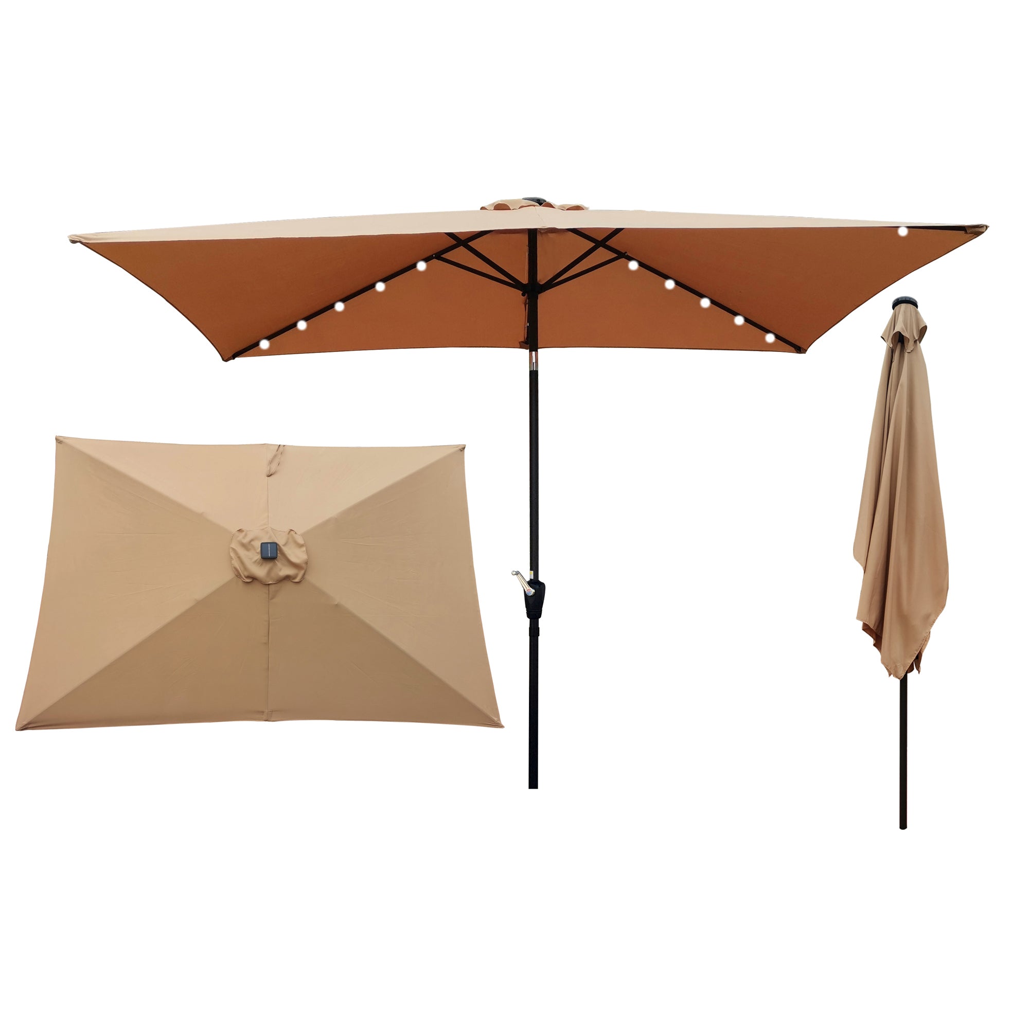 10 ft. x 6.5 ft. Outdoor Patio Rectangular Solar LED Lighted Market Umbrellas with Crank and Push Button Tilt