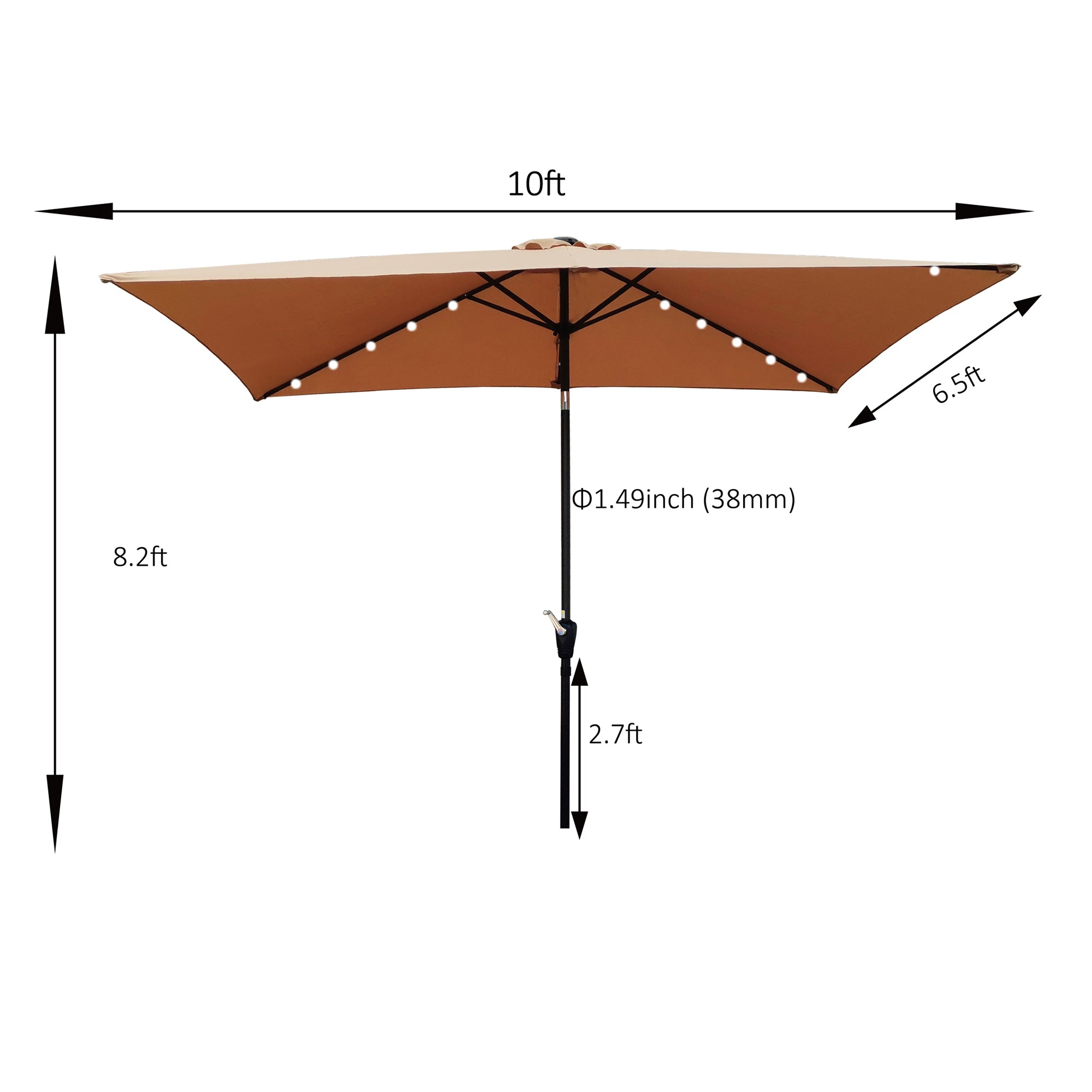 10 ft. x 6.5 ft. Outdoor Patio Rectangular Solar LED Lighted Market Umbrellas with Crank and Push Button Tilt