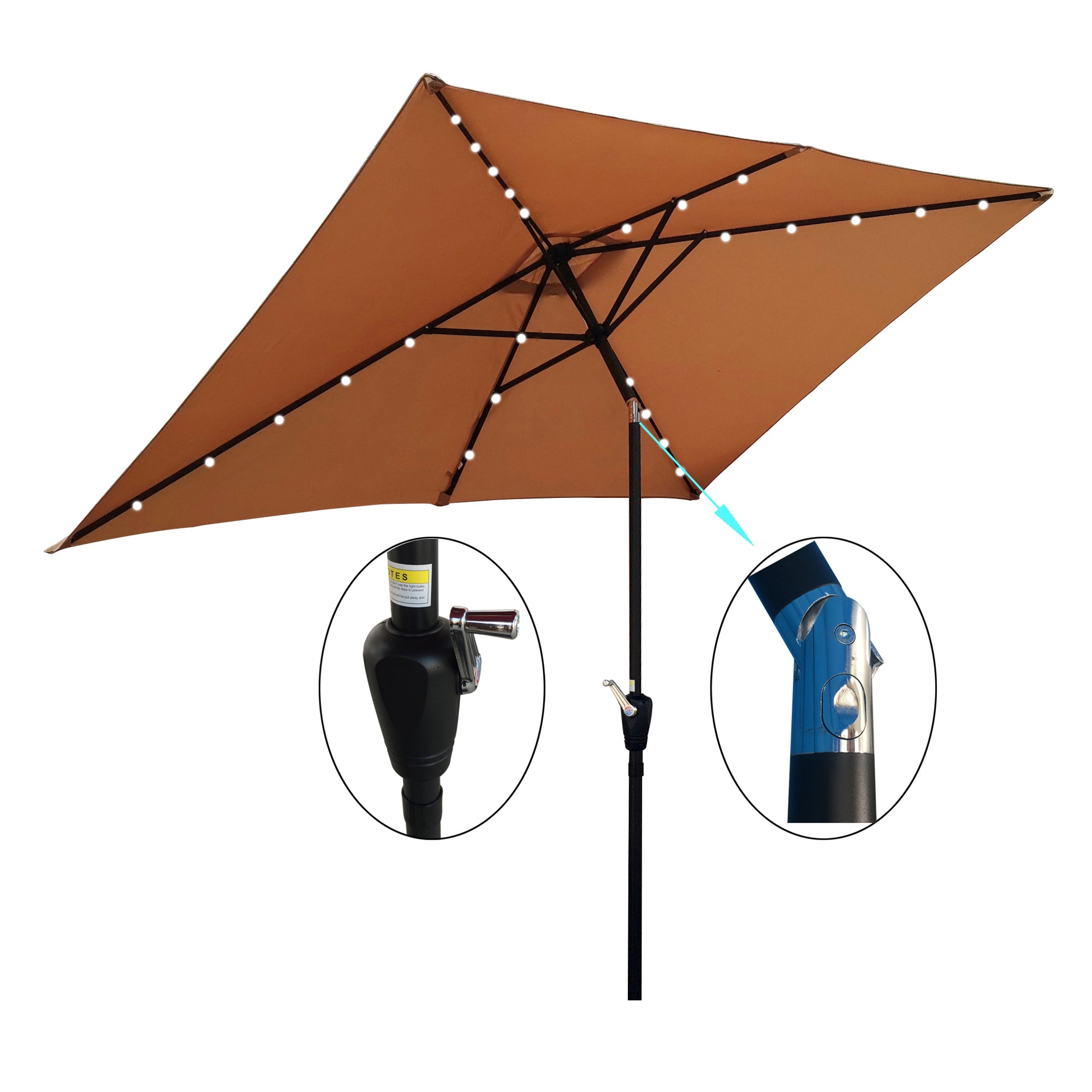 10 ft. x 6.5 ft. Outdoor Patio Rectangular Solar LED Lighted Market Umbrellas with Crank and Push Button Tilt